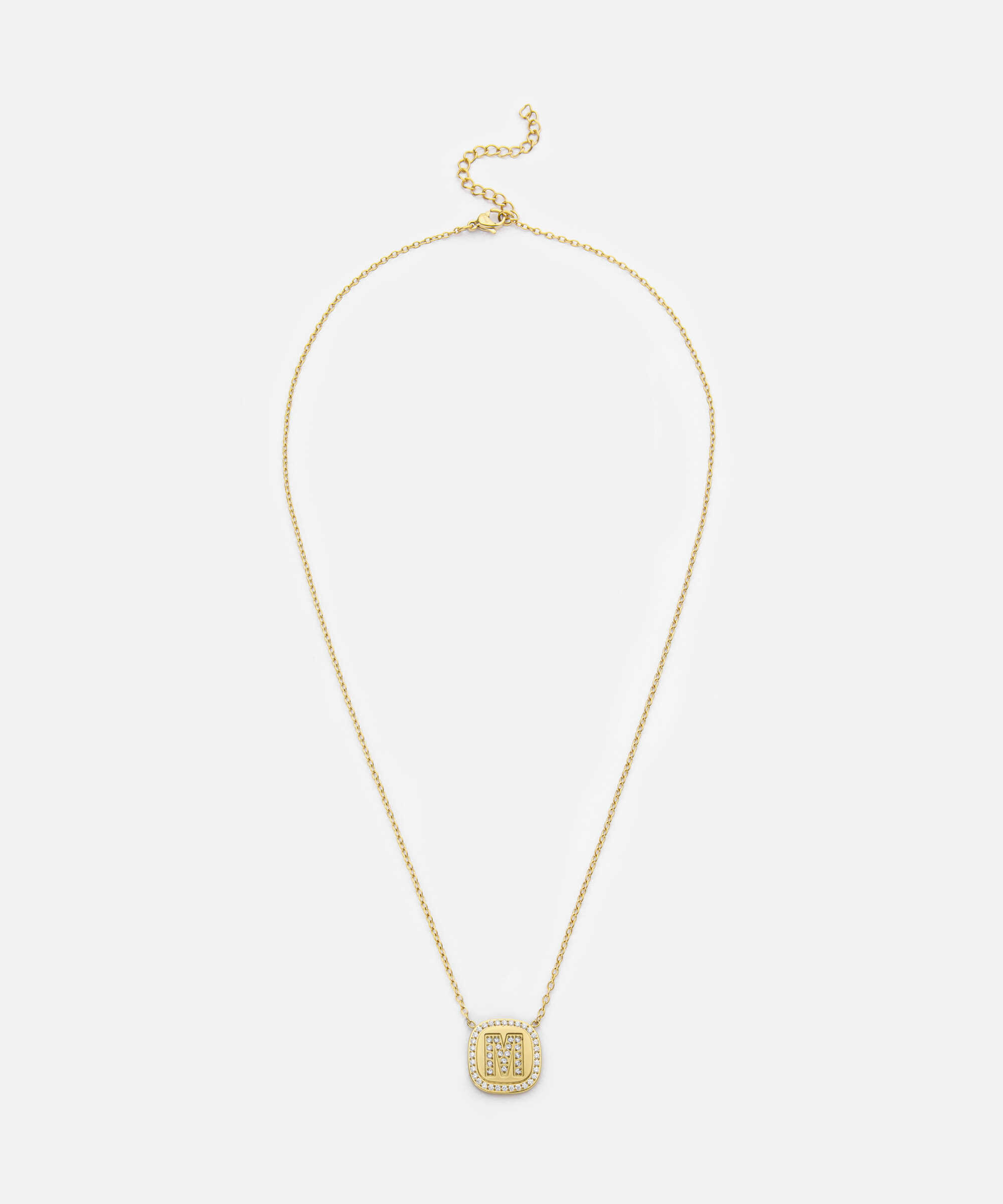 Strass taşlı M harfi kolye - IW6260051011265 - Altın Kolye