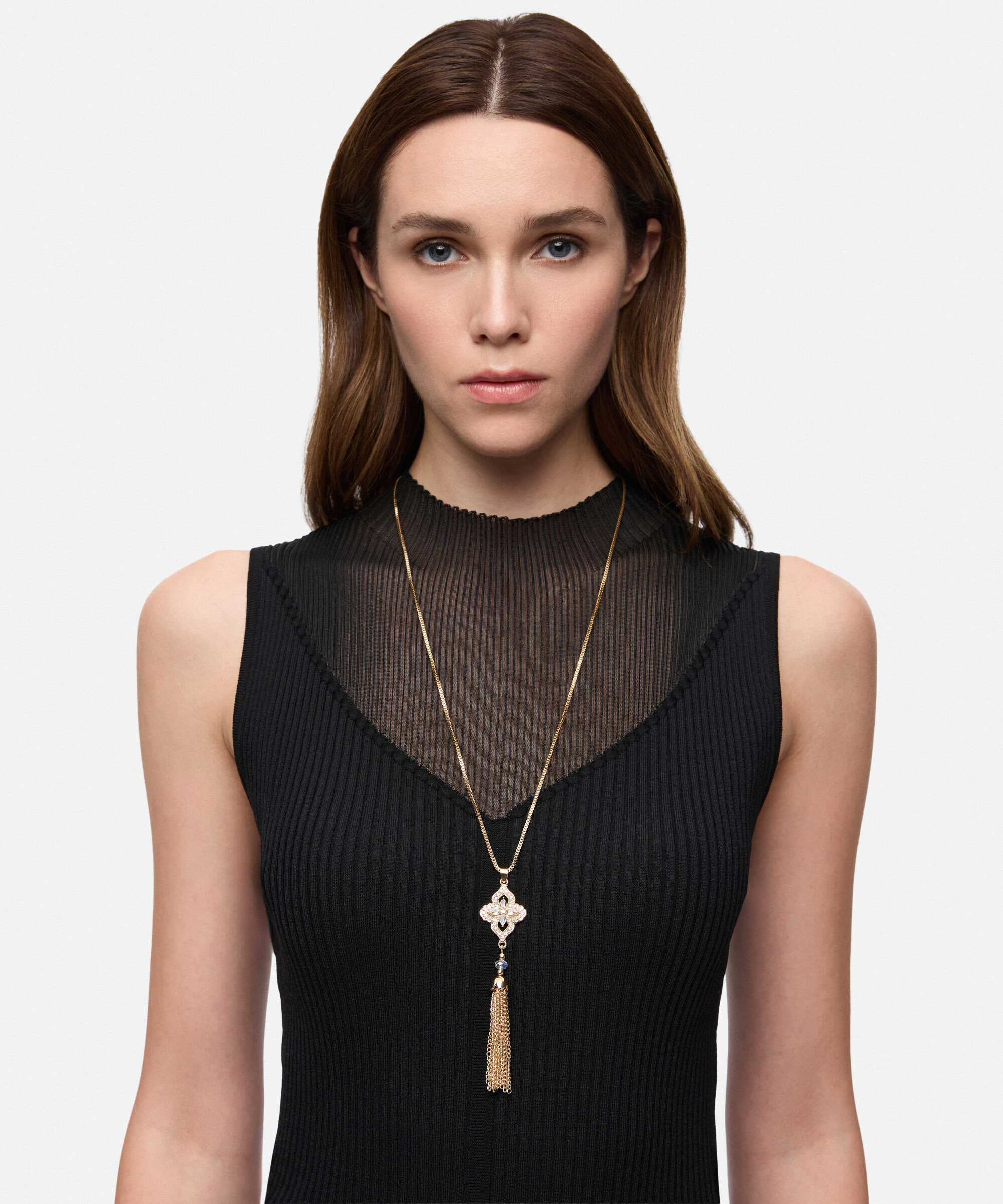 Sallantılı zincirli strass taşlı kolye - IW6260051024265 - Altın Kolye