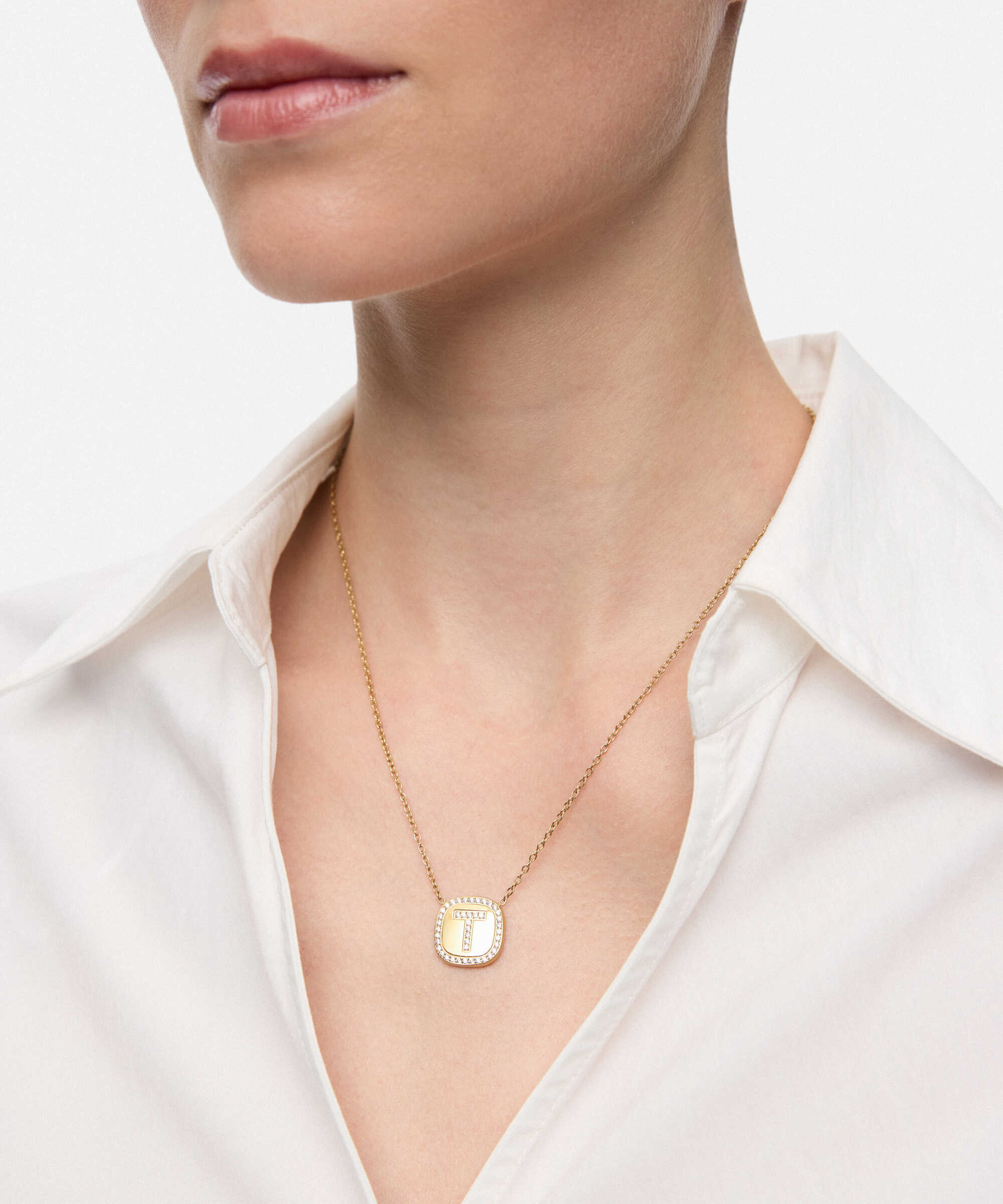 Strass taşlı T harfi kolye - IW6260051064265 - Altın Kolye