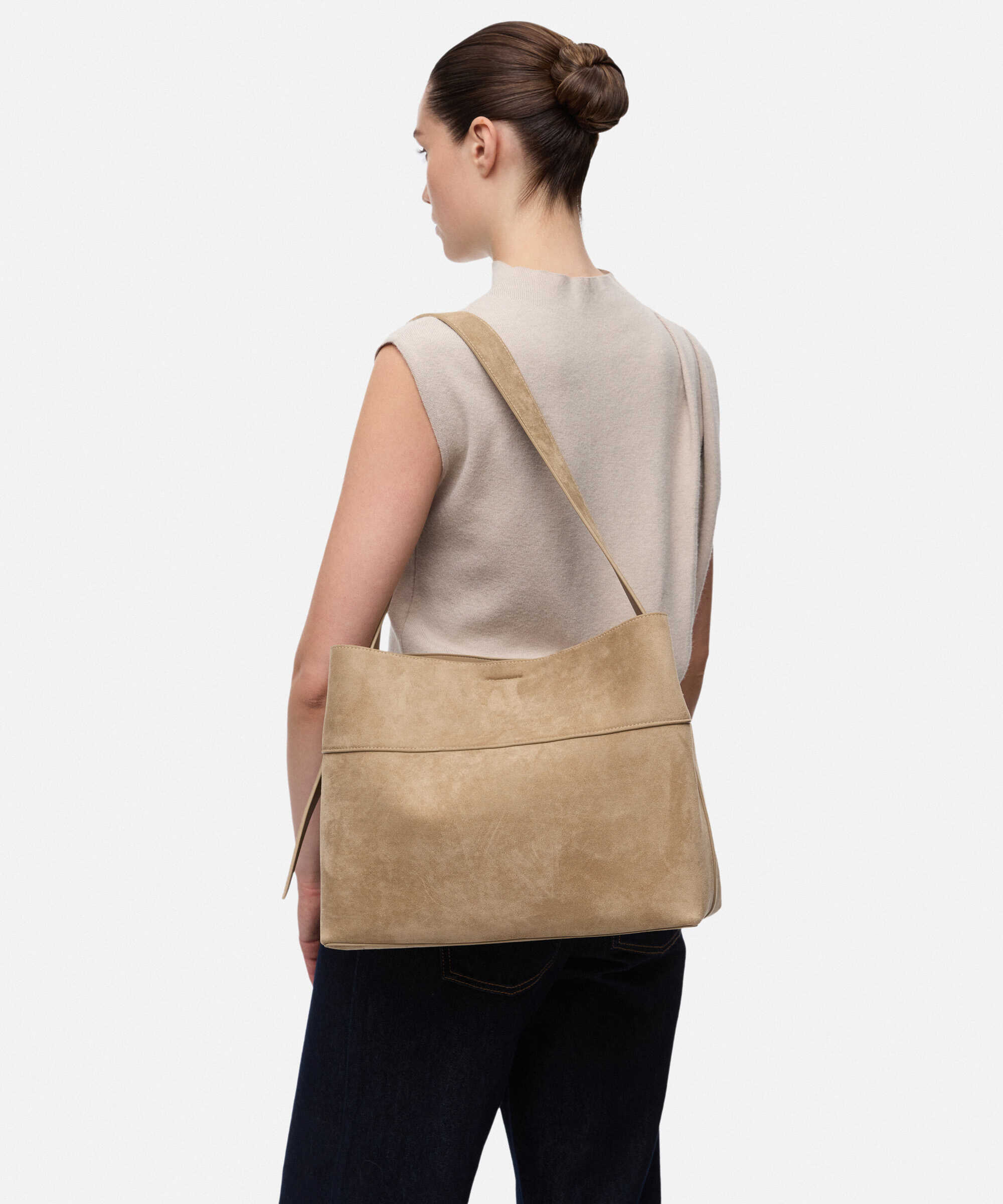 Süet görünümlü tote çanta - IW6260052001018 - Ekru Çanta