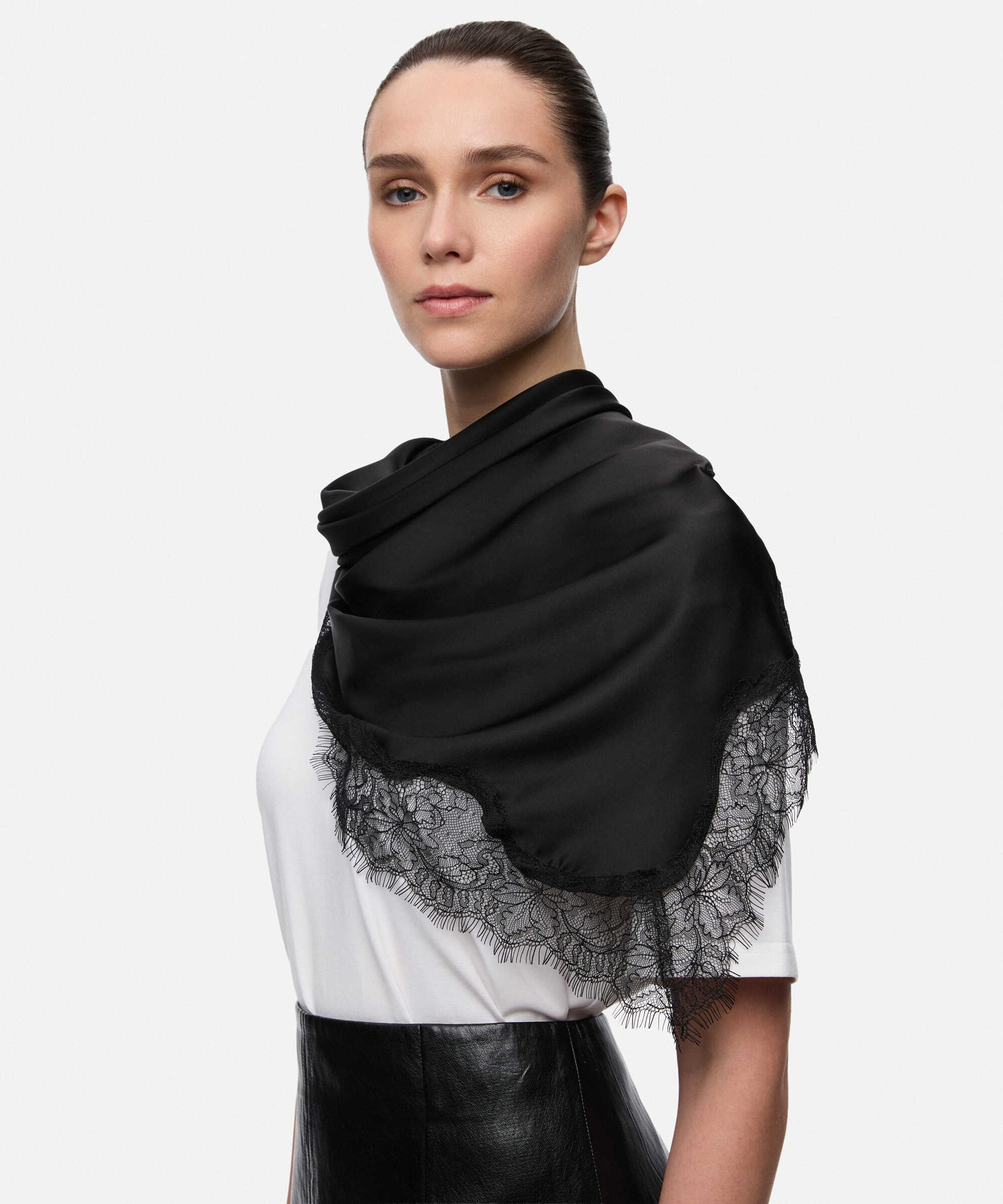 Dantel mix viskoz şal - IW6260065015001 - Siyah Şal ve Fular