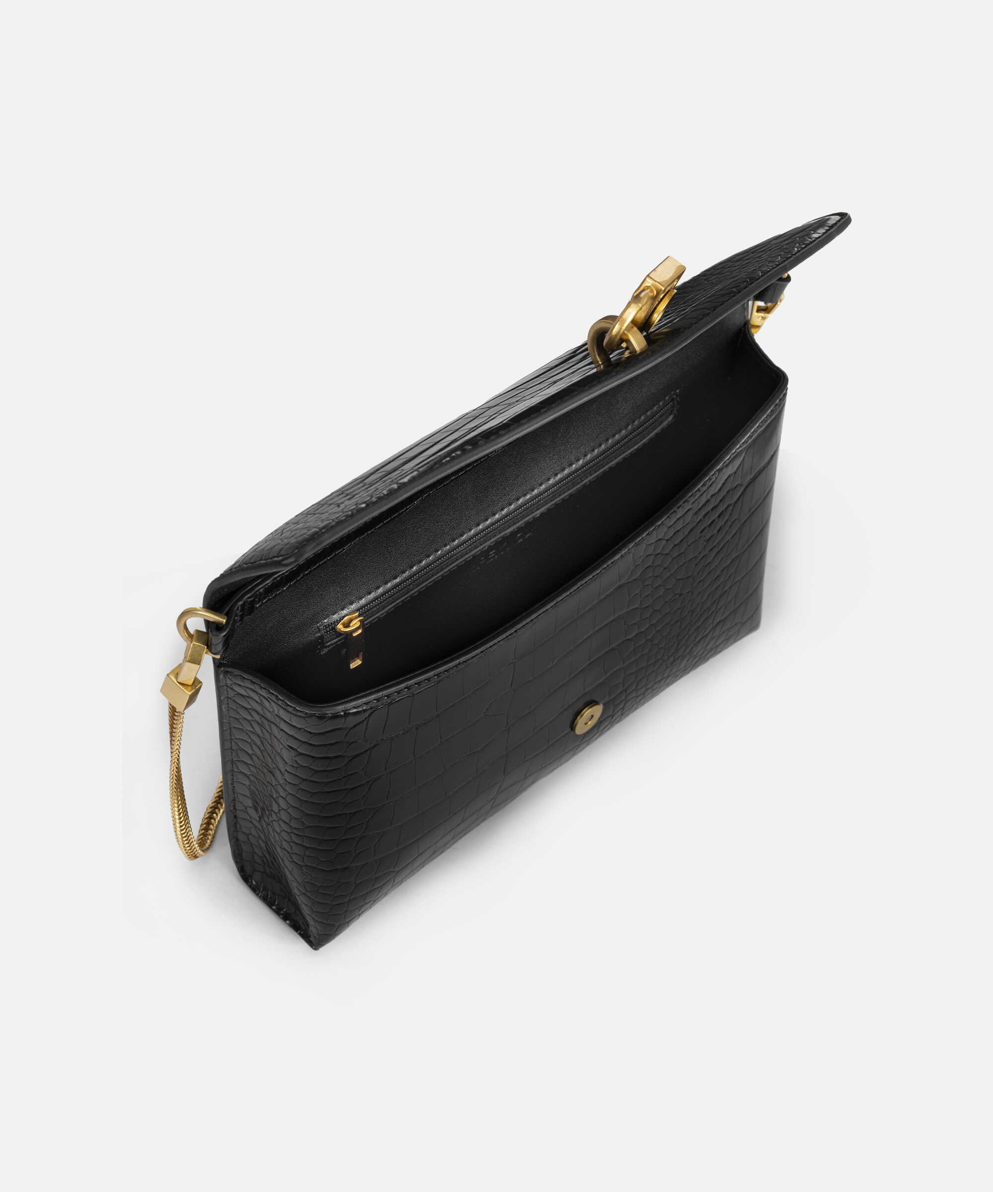 Kapaklı timsah derisi görünümlü clutch - IW6260121002001 - Siyah Clutch