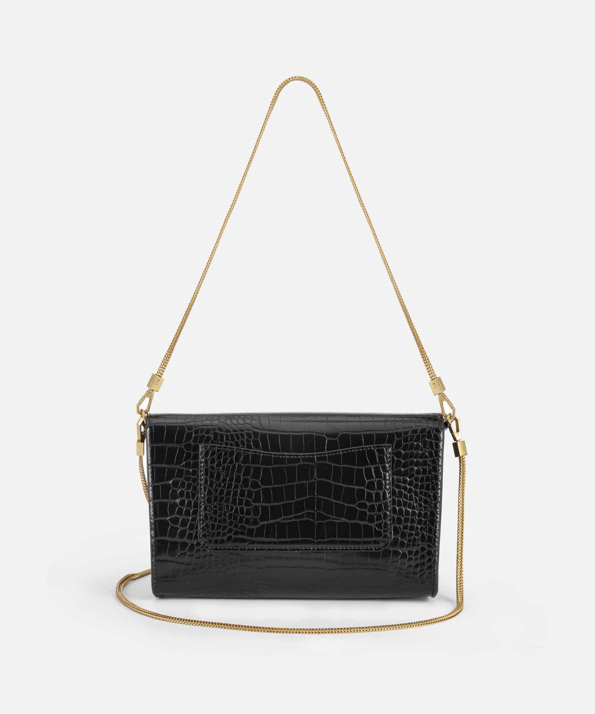 Kapaklı timsah derisi görünümlü clutch - IW6260121002001 - Siyah Clutch