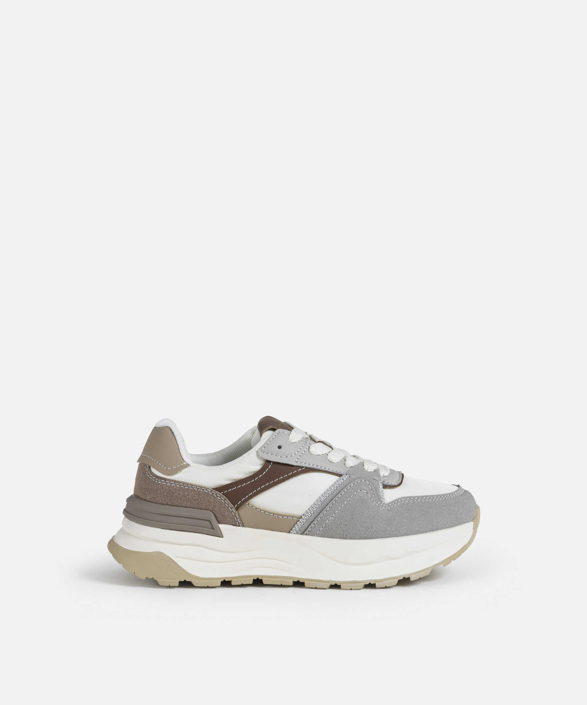 Kontrast dokulu colorblock sneaker - IS1250062006023 - Bej Sneaker
