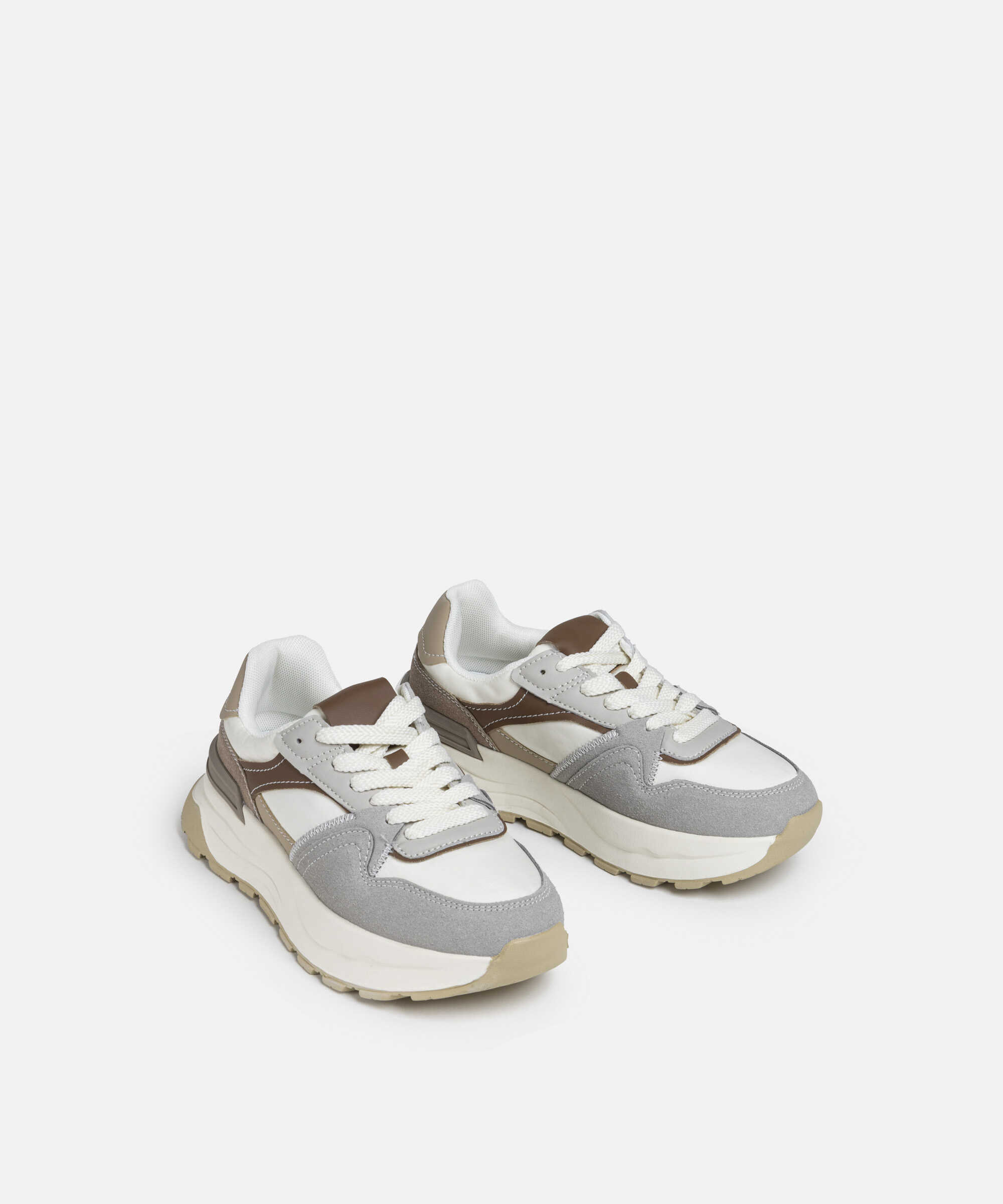 Kontrast dokulu colorblock sneaker - IS1250062006023 - Bej Sneaker