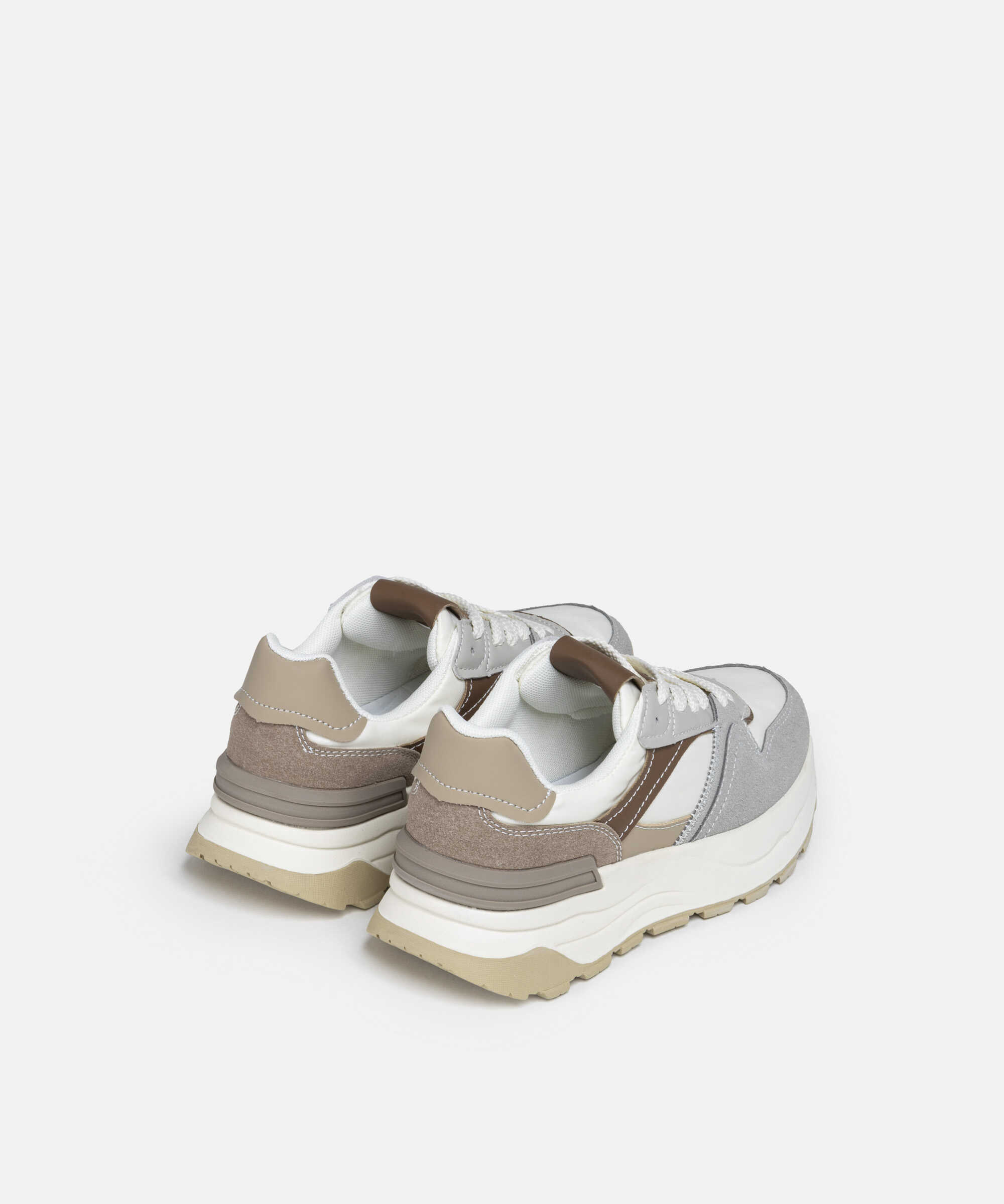 Kontrast dokulu colorblock sneaker - IS1250062006023 - Bej Sneaker
