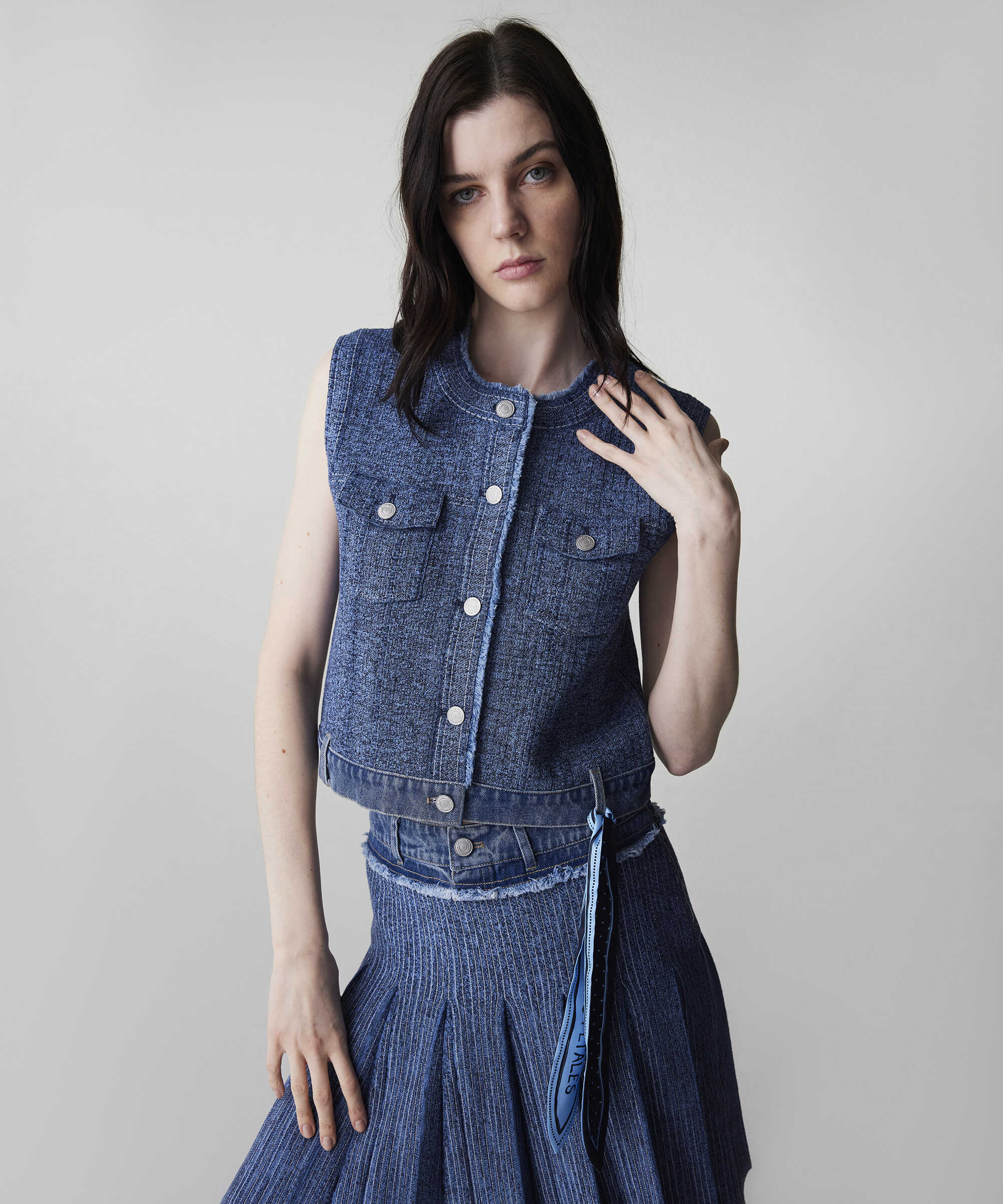 Denim mix triko yelek - IS1260007023629 - İndigo Yelek