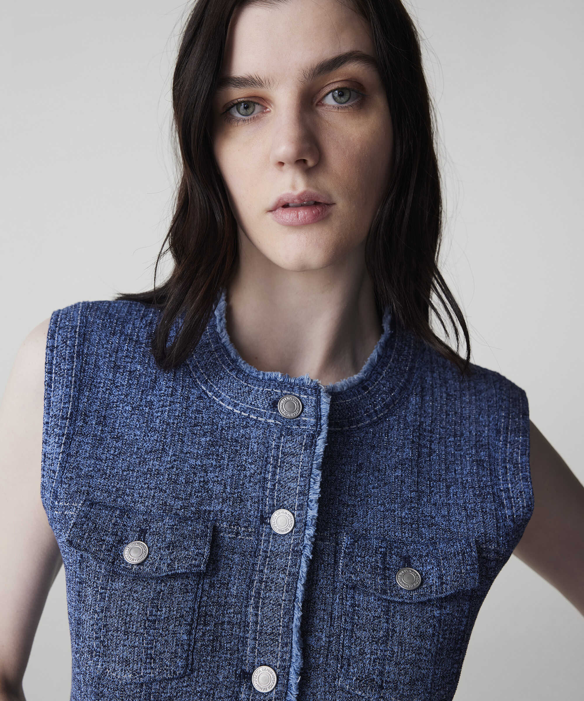 Denim mix triko yelek - IS1260007023629 - İndigo Yelek
