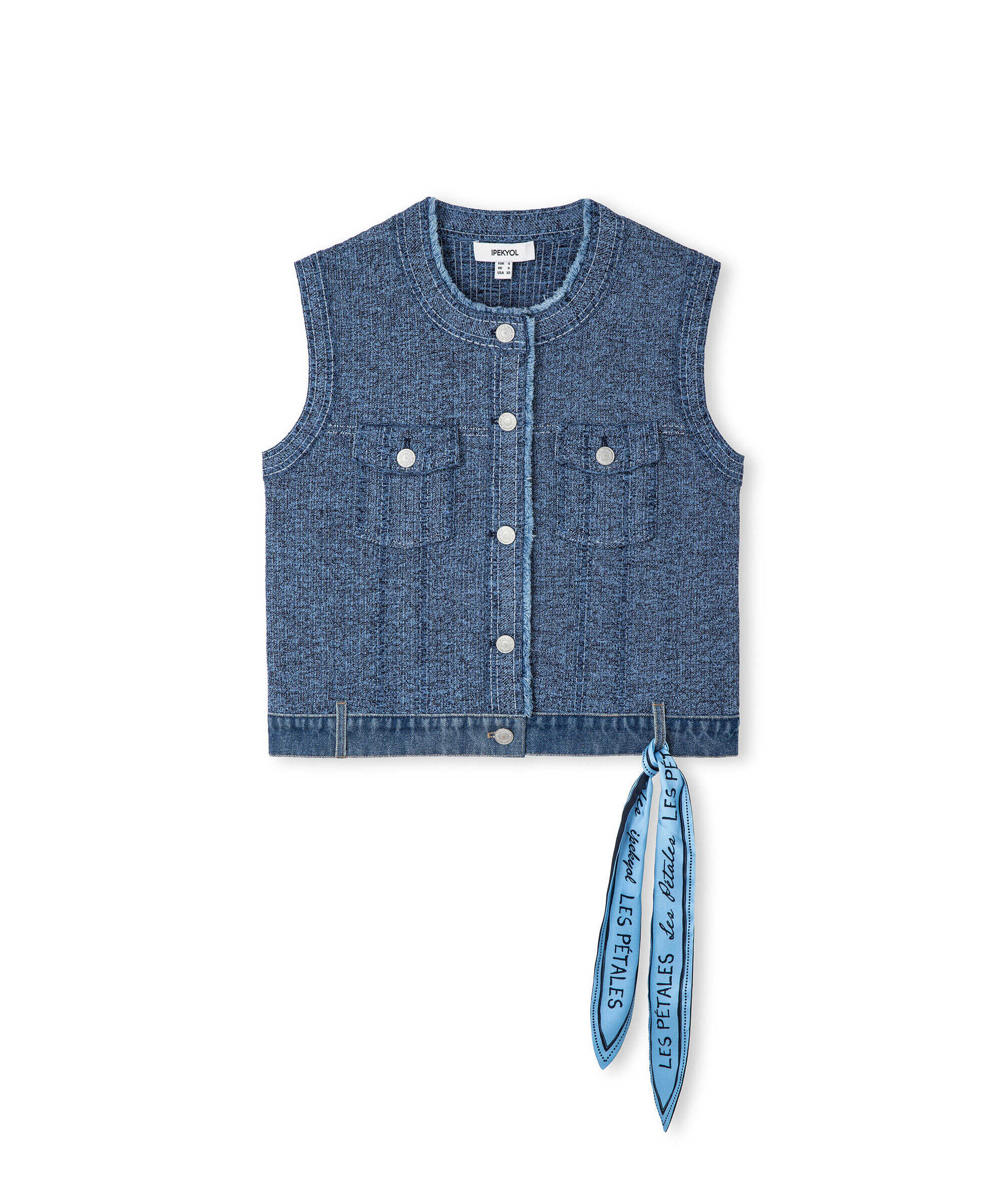 Denim mix triko yelek - IS1260007023629 - İndigo Yelek