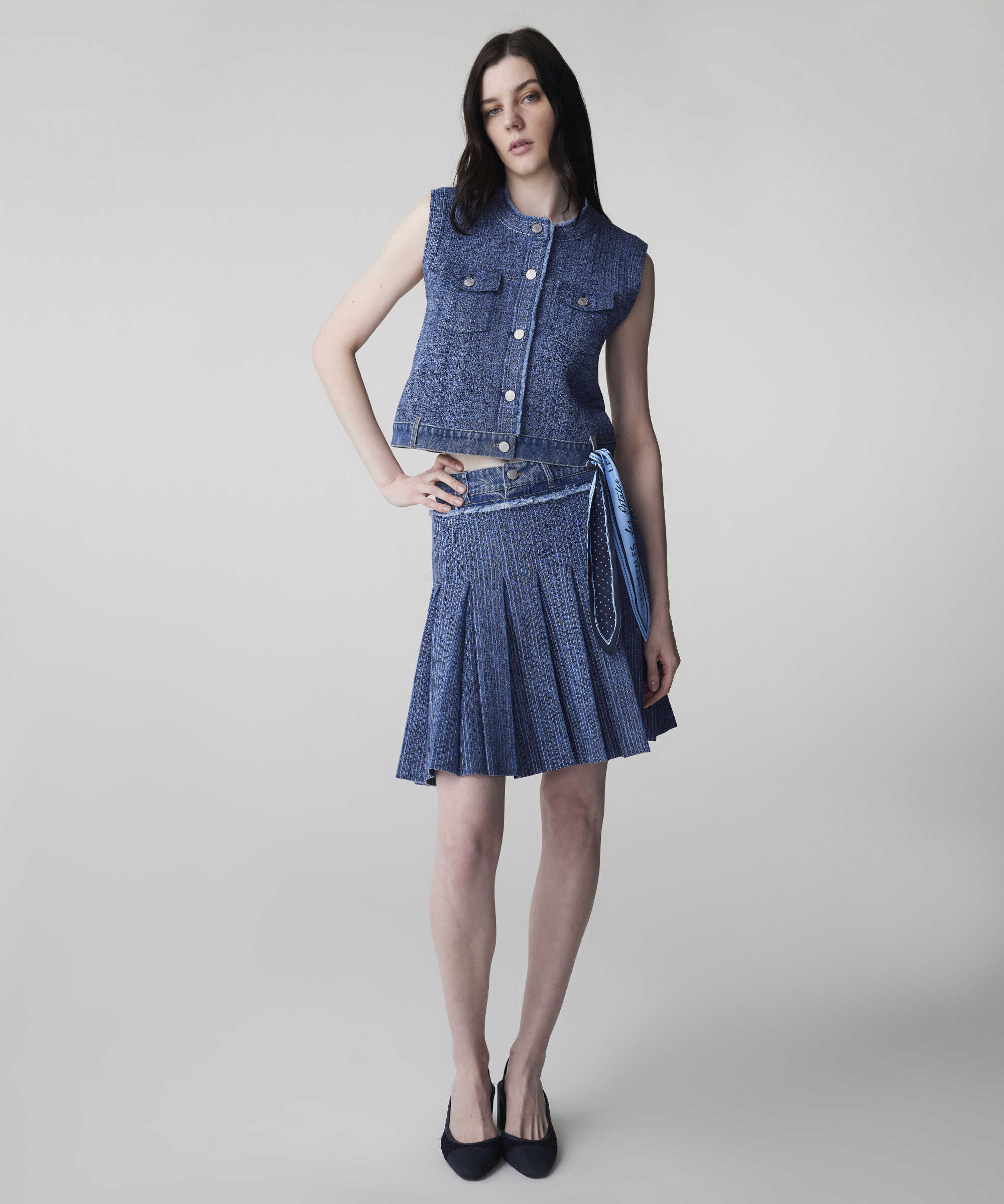 Denim mix triko yelek - IS1260007023629 - İndigo Yelek