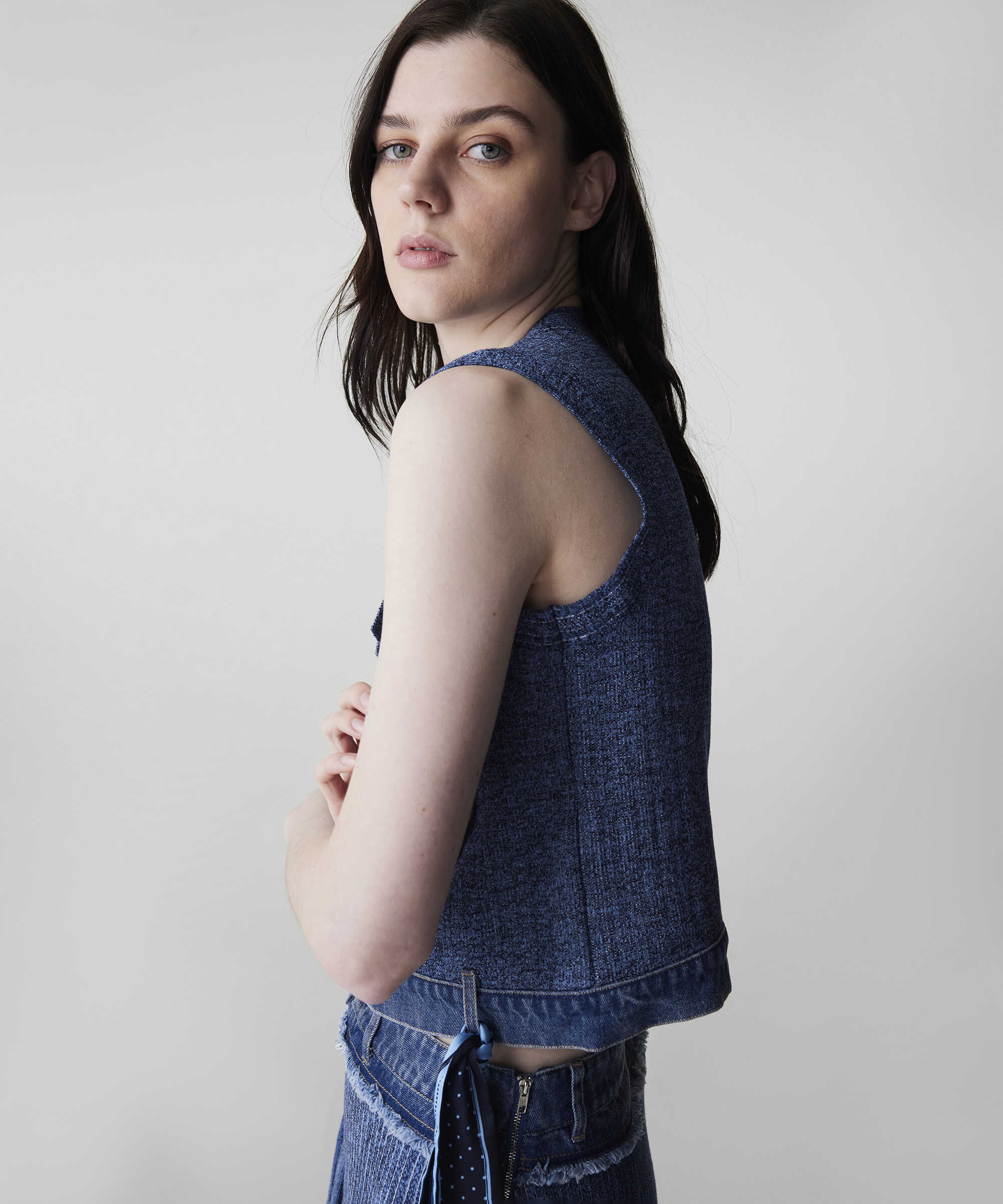 Denim mix triko yelek - IS1260007023629 - İndigo Yelek