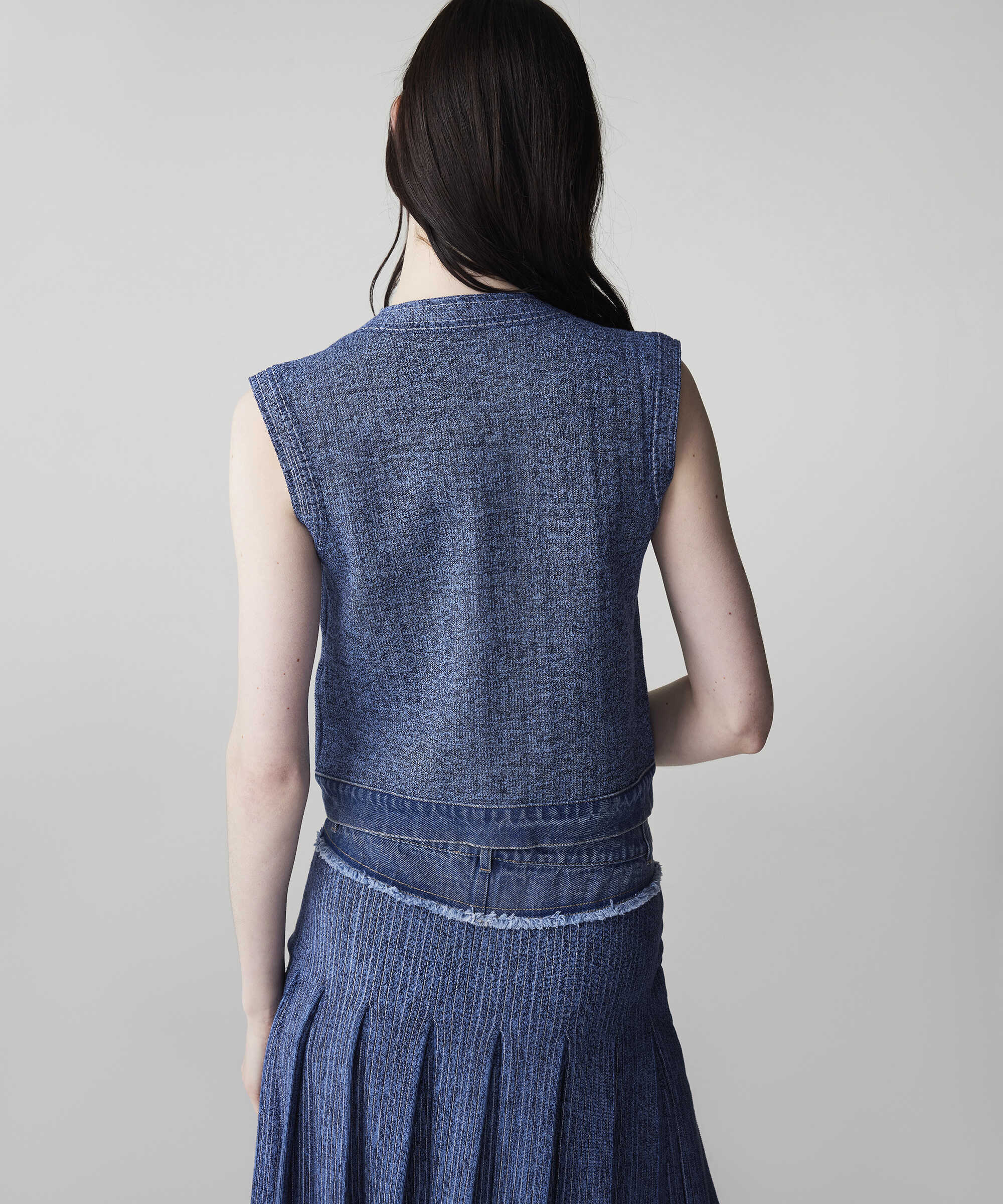 Denim mix triko yelek - IS1260007023629 - İndigo Yelek