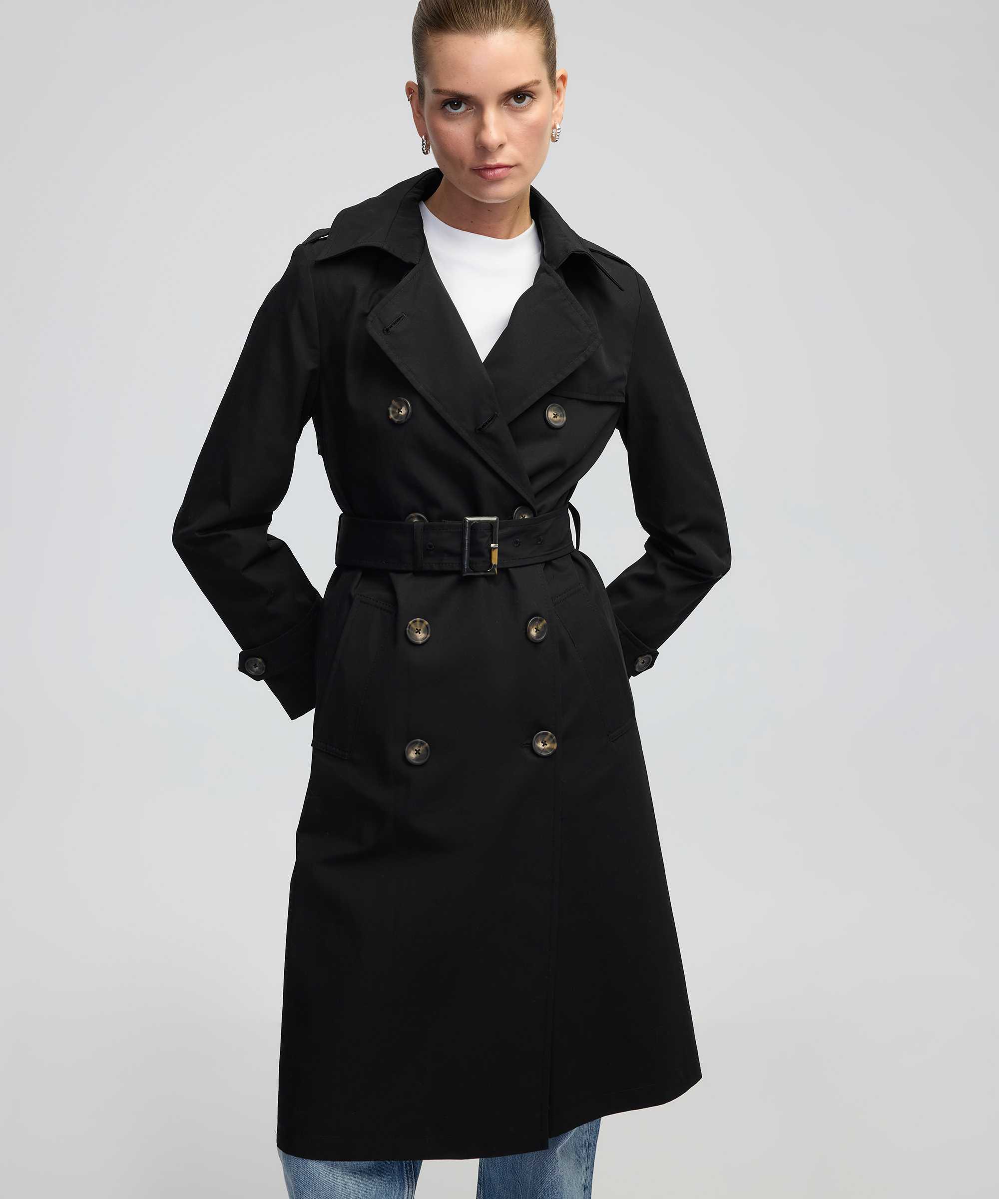 Kuşaklı kruvaze trençkot - IW6240011029001 - Siyah Trençkot ve Pardösü