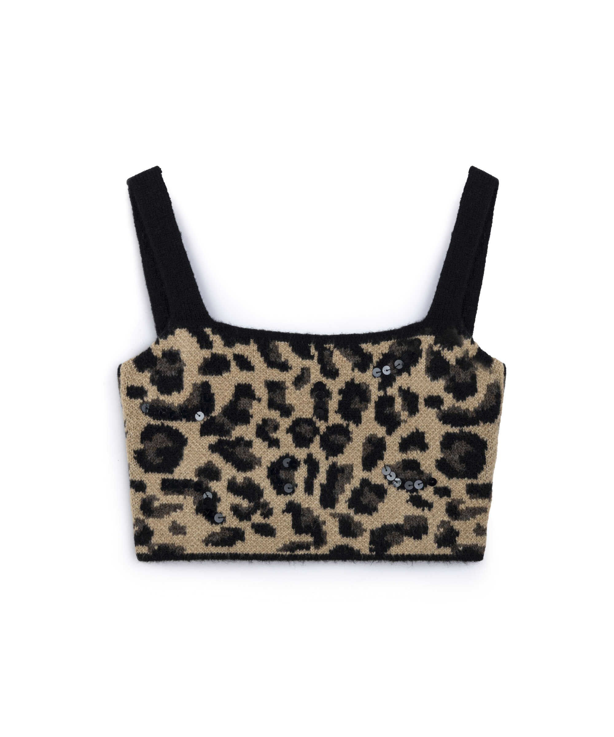 Leopar jakarlı ve işlemeli triko - IW6240050303027 - Kamel Triko Atlet