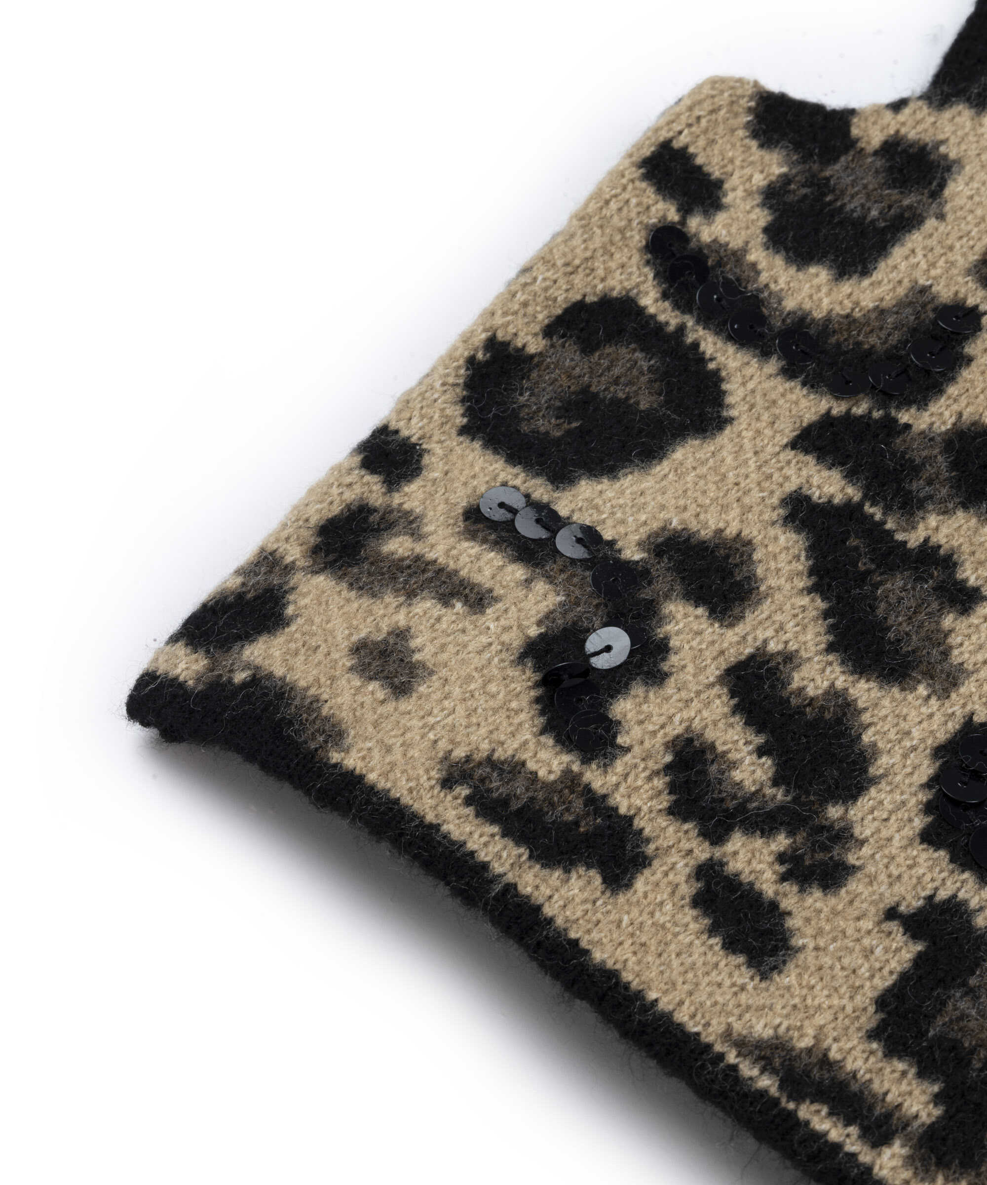 Leopar jakarlı ve işlemeli triko - IW6240050303027 - Kamel Triko Atlet