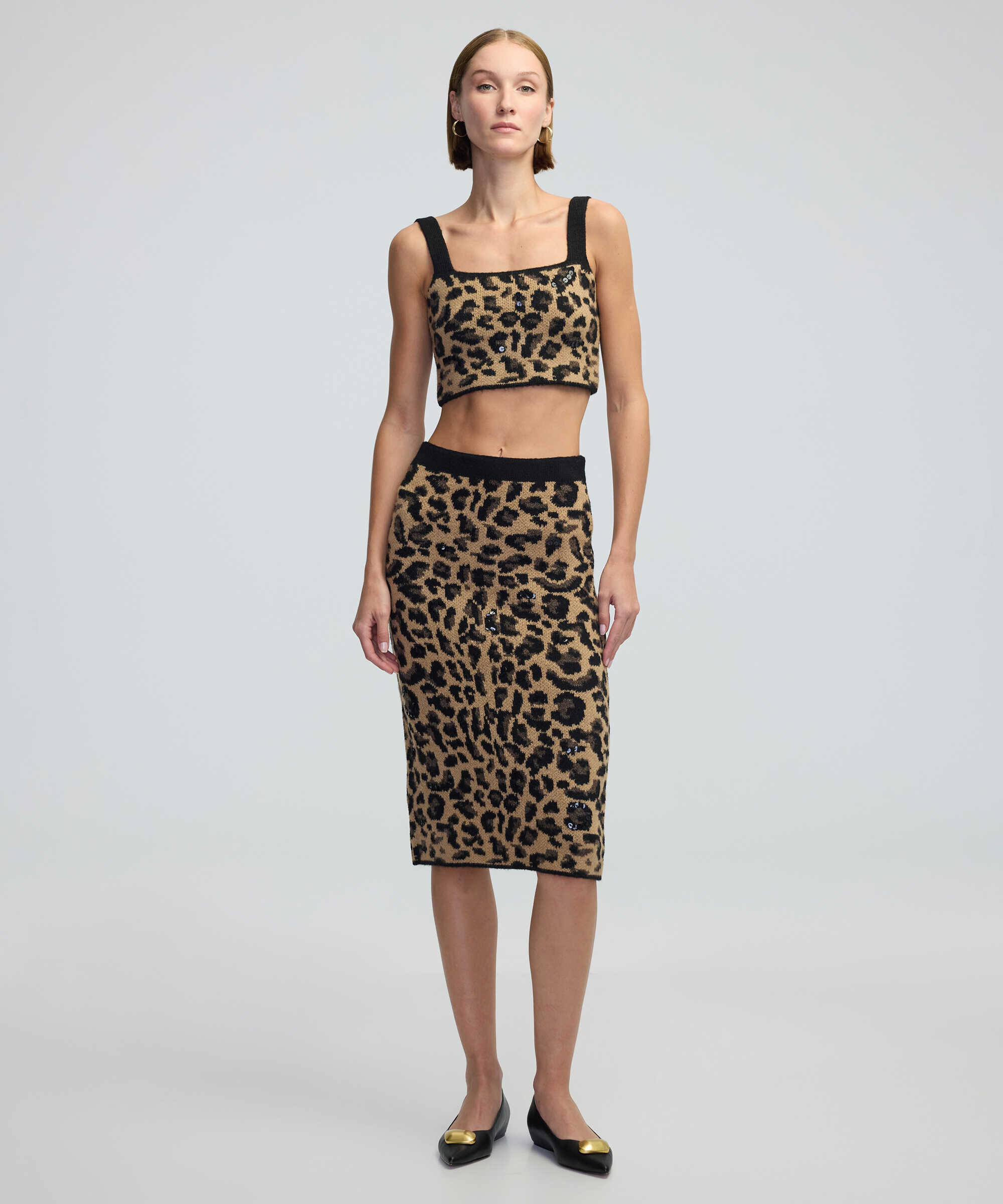 Leopar jakarlı ve işlemeli triko - IW6240050303027 - Kamel Triko Atlet