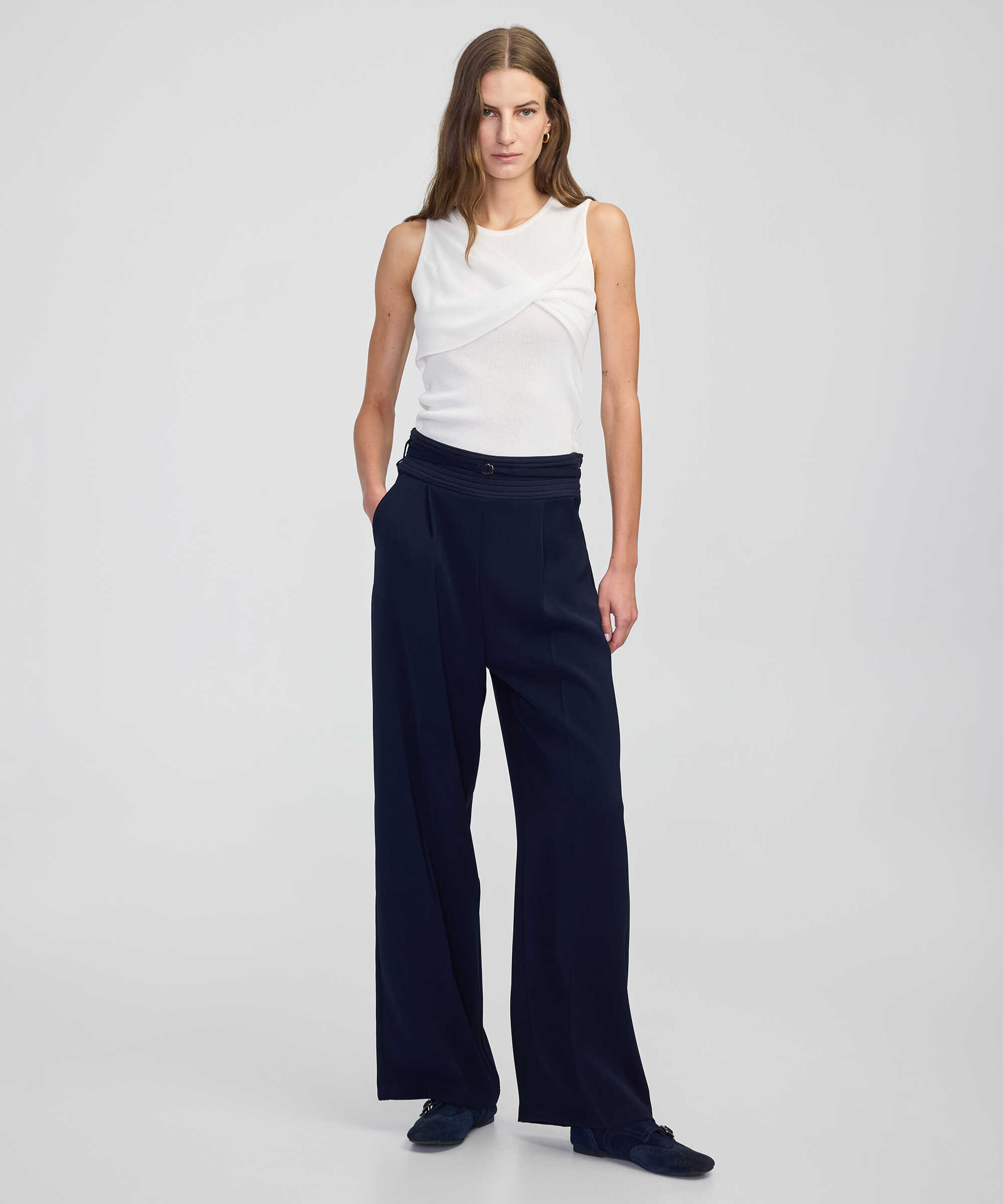 Triko mix wide leg fit pantolon - IW6250003195015 - Lacivert Pantolon