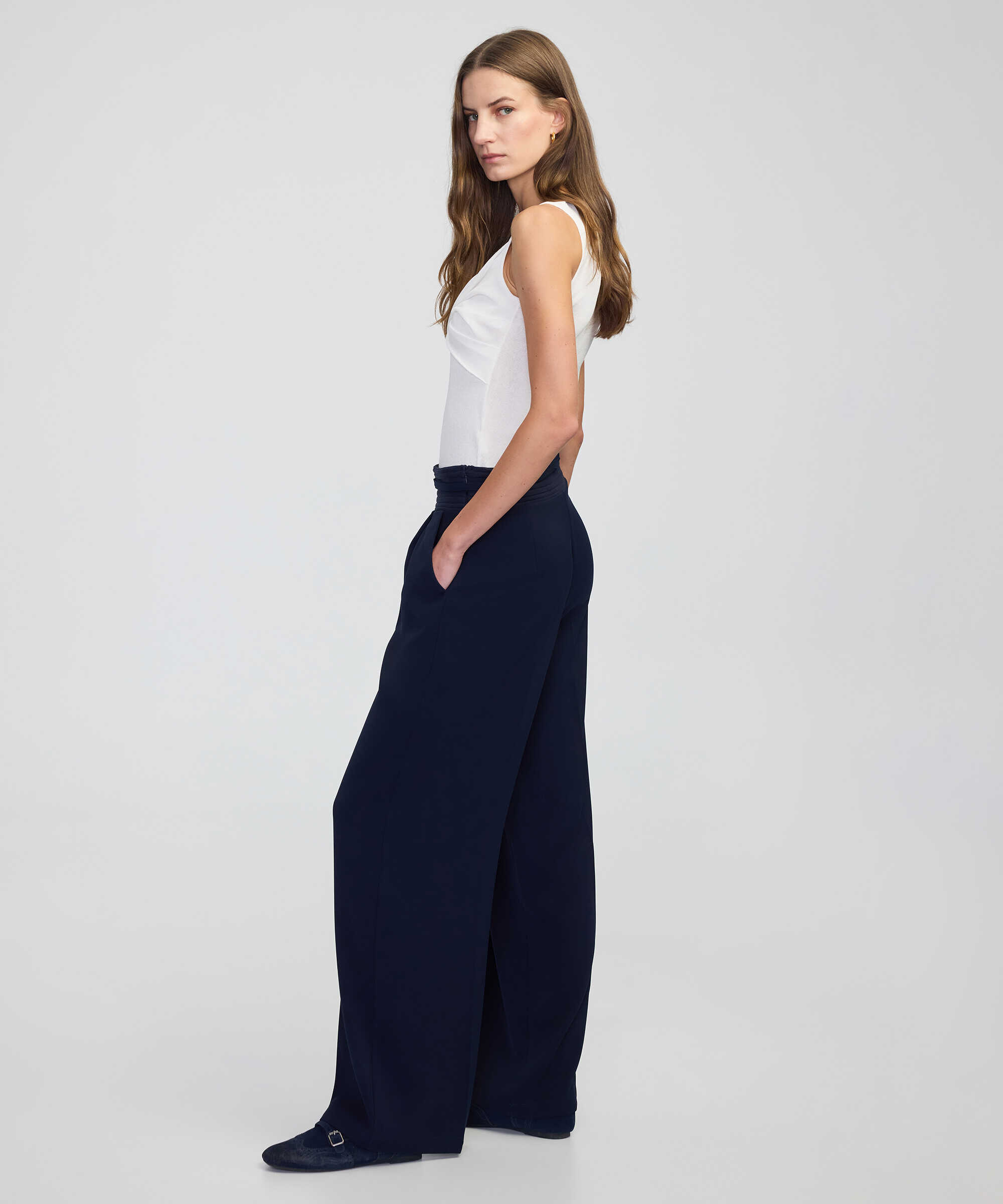 Triko mix wide leg fit pantolon - IW6250003195015 - Lacivert Pantolon