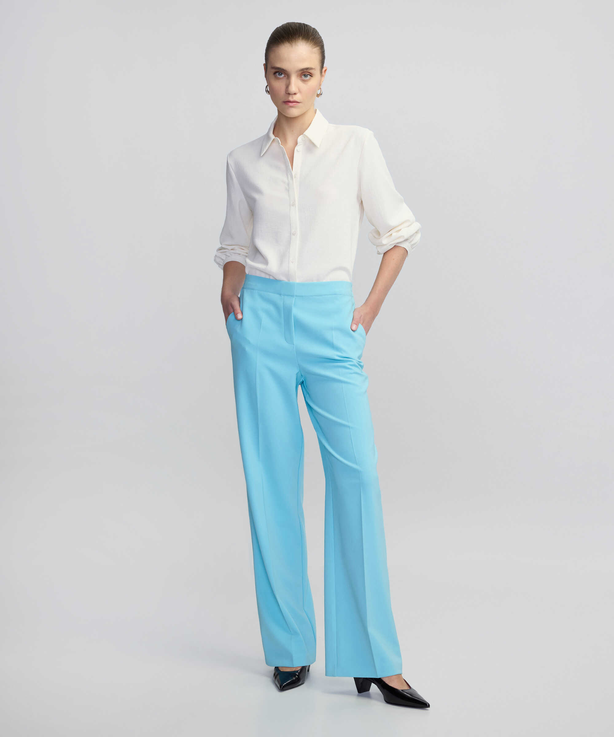 Wide leg fit elastik bel pantolon - IW6250003252025 - Turkuaz Pantolon