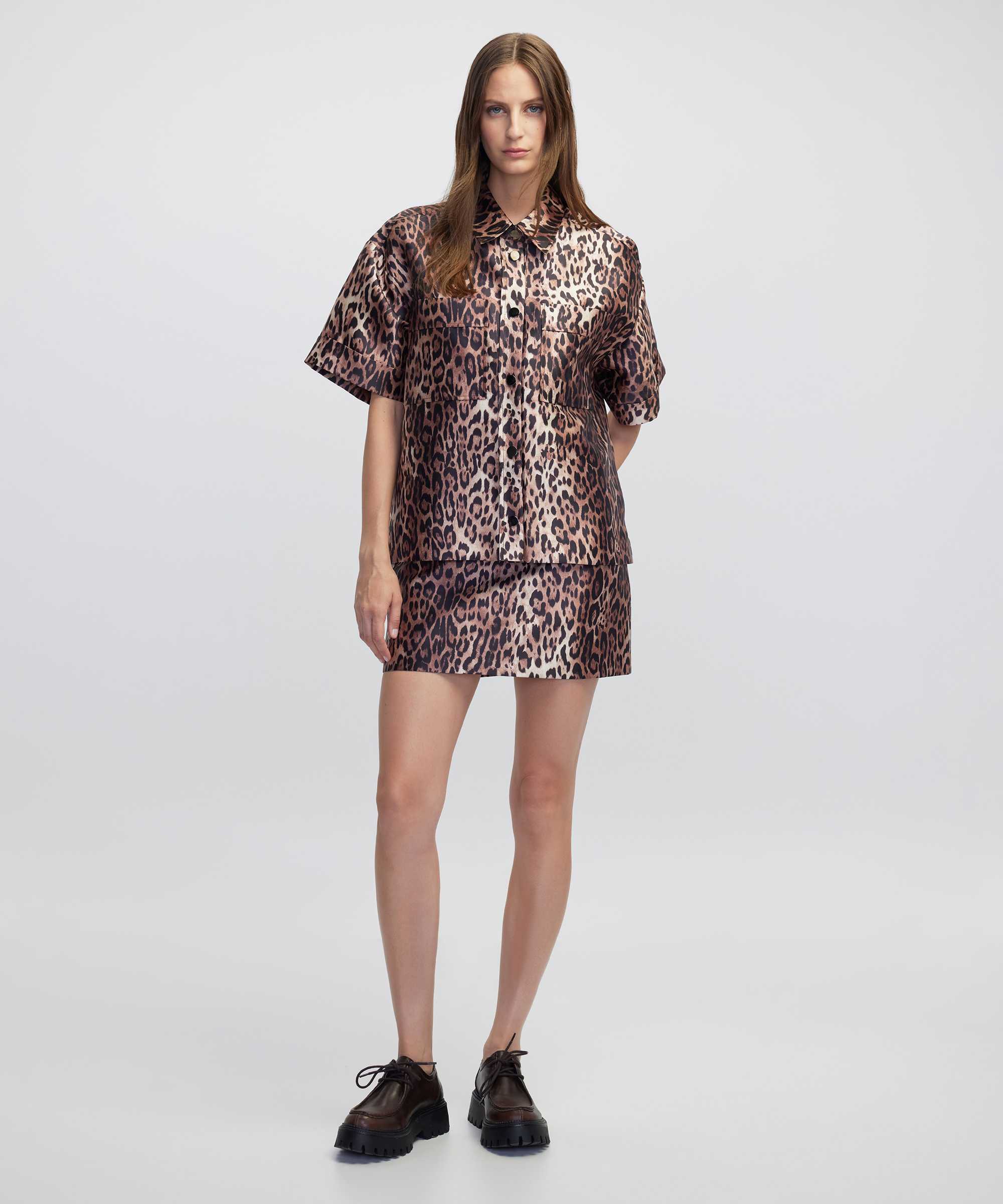 Leopar desen gömlek ceket - IW6250005051003 - Natürel Ceket