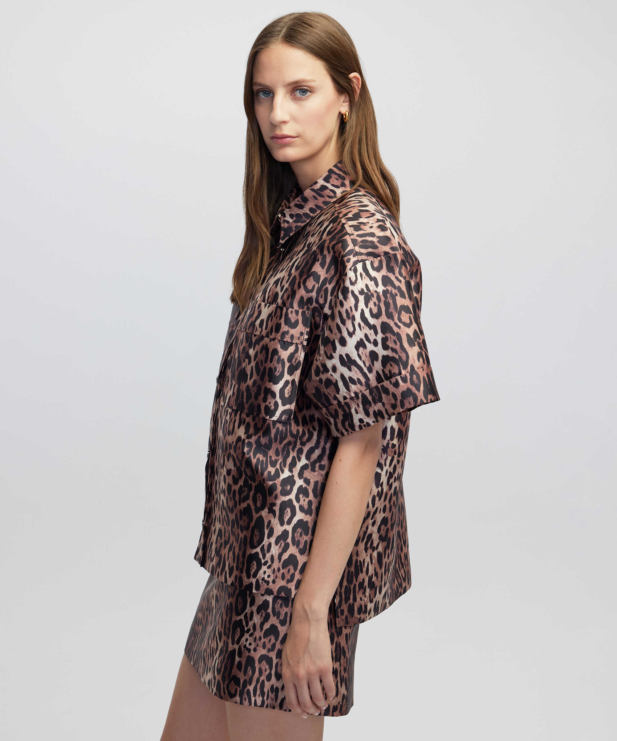 Leopar desen gömlek ceket - IW6250005051003 - Natürel Ceket