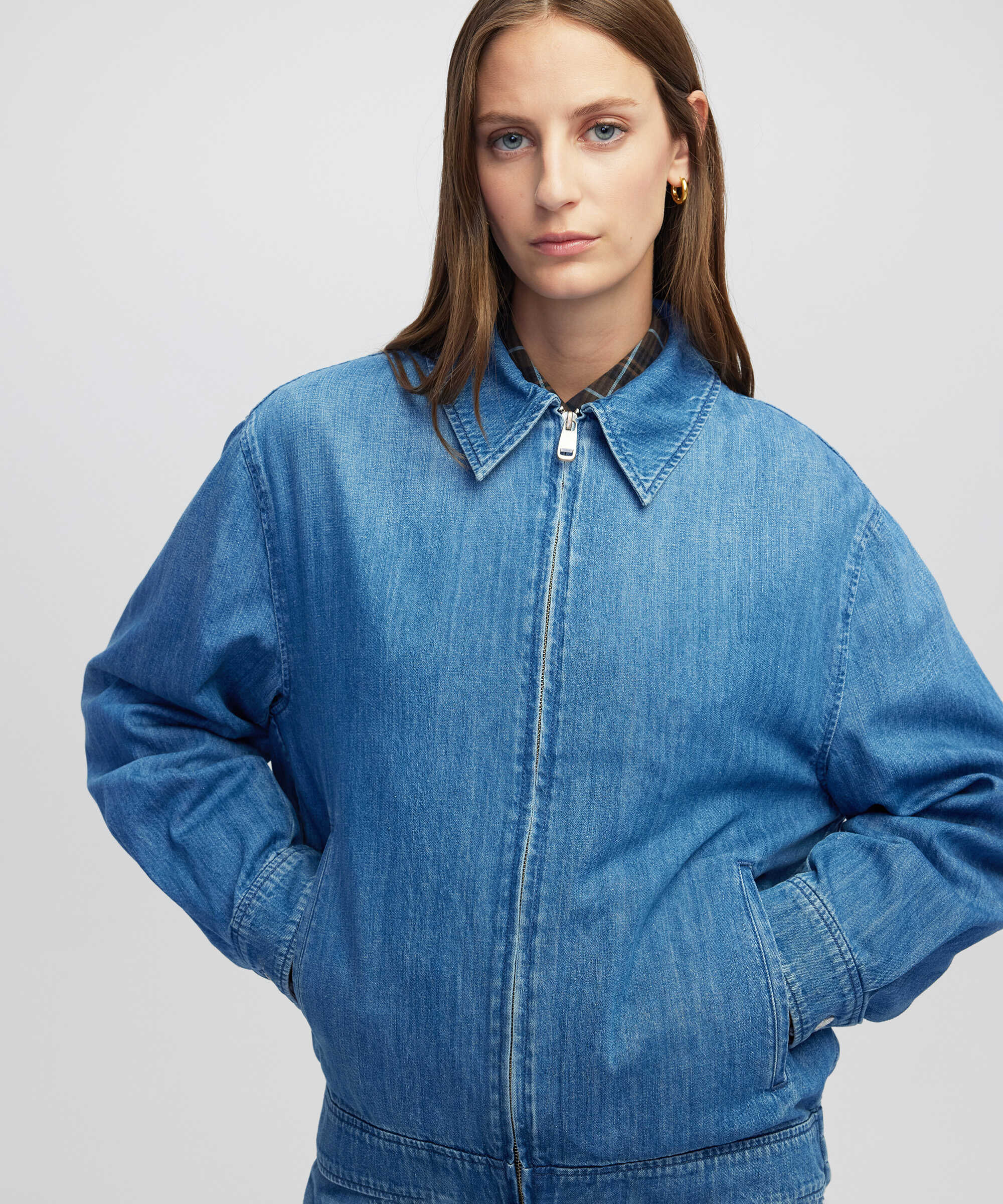 Gömlek yaka ince denim ceket - IW6250005081629 - İndigo Ceket