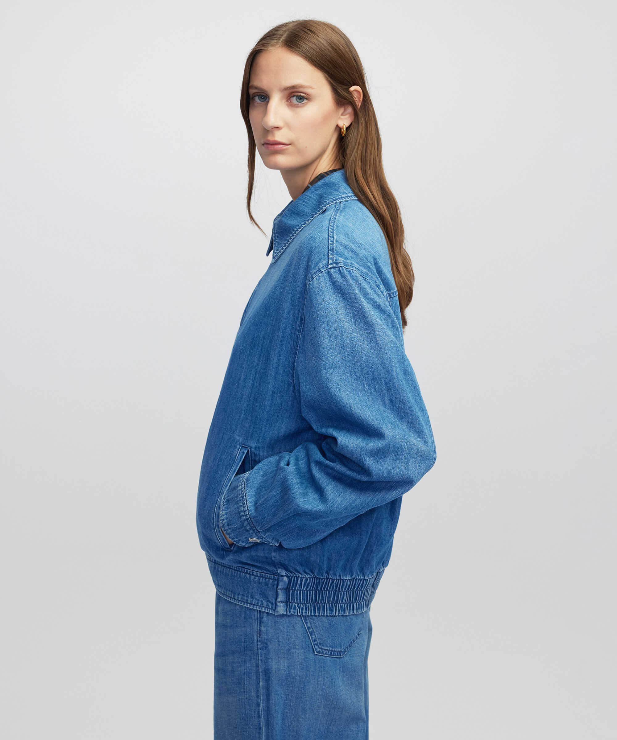 Gömlek yaka ince denim ceket - IW6250005081629 - İndigo Ceket