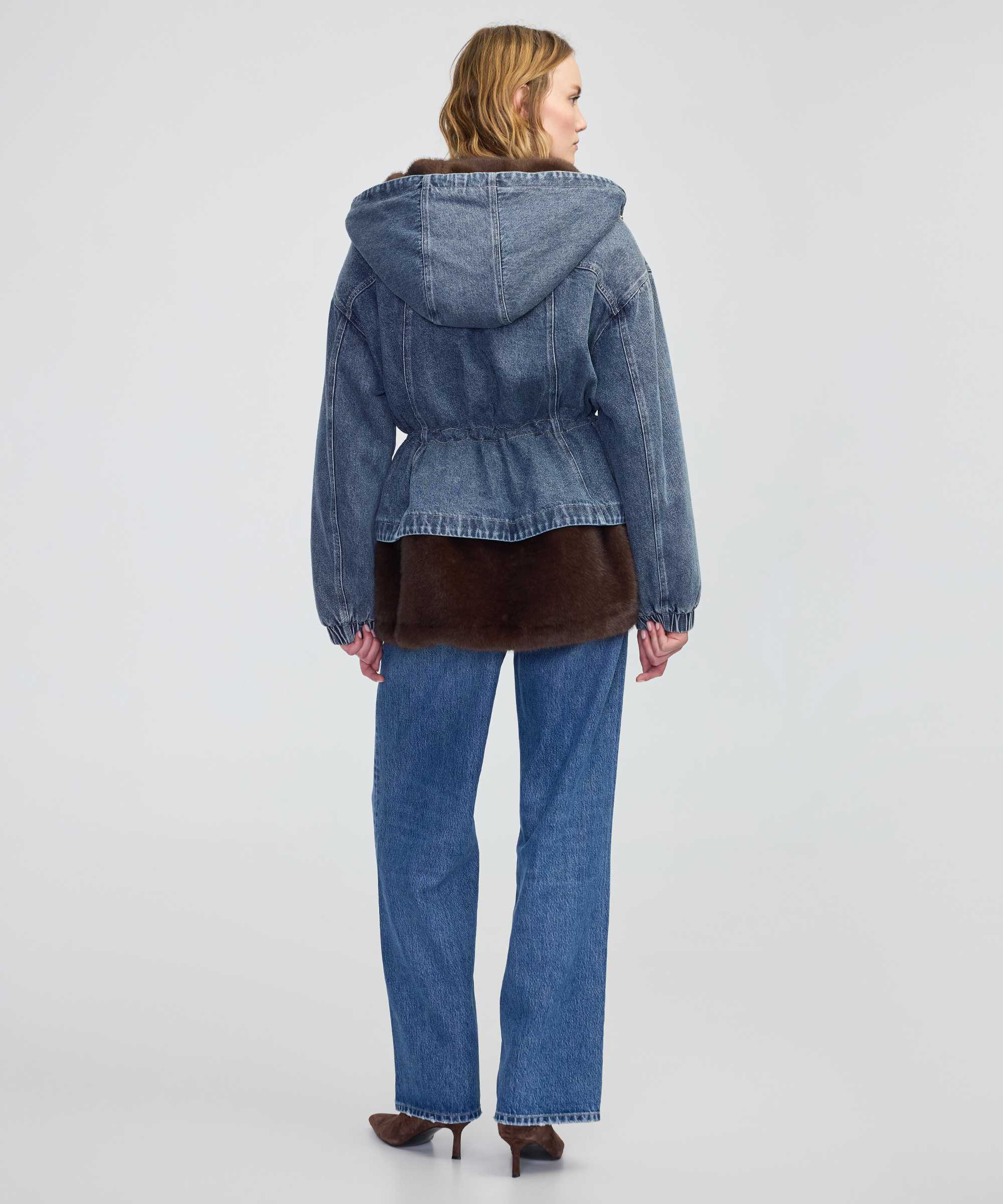 Mavi Suni kürk mix denim mont IW6250012207089 | İpekyol