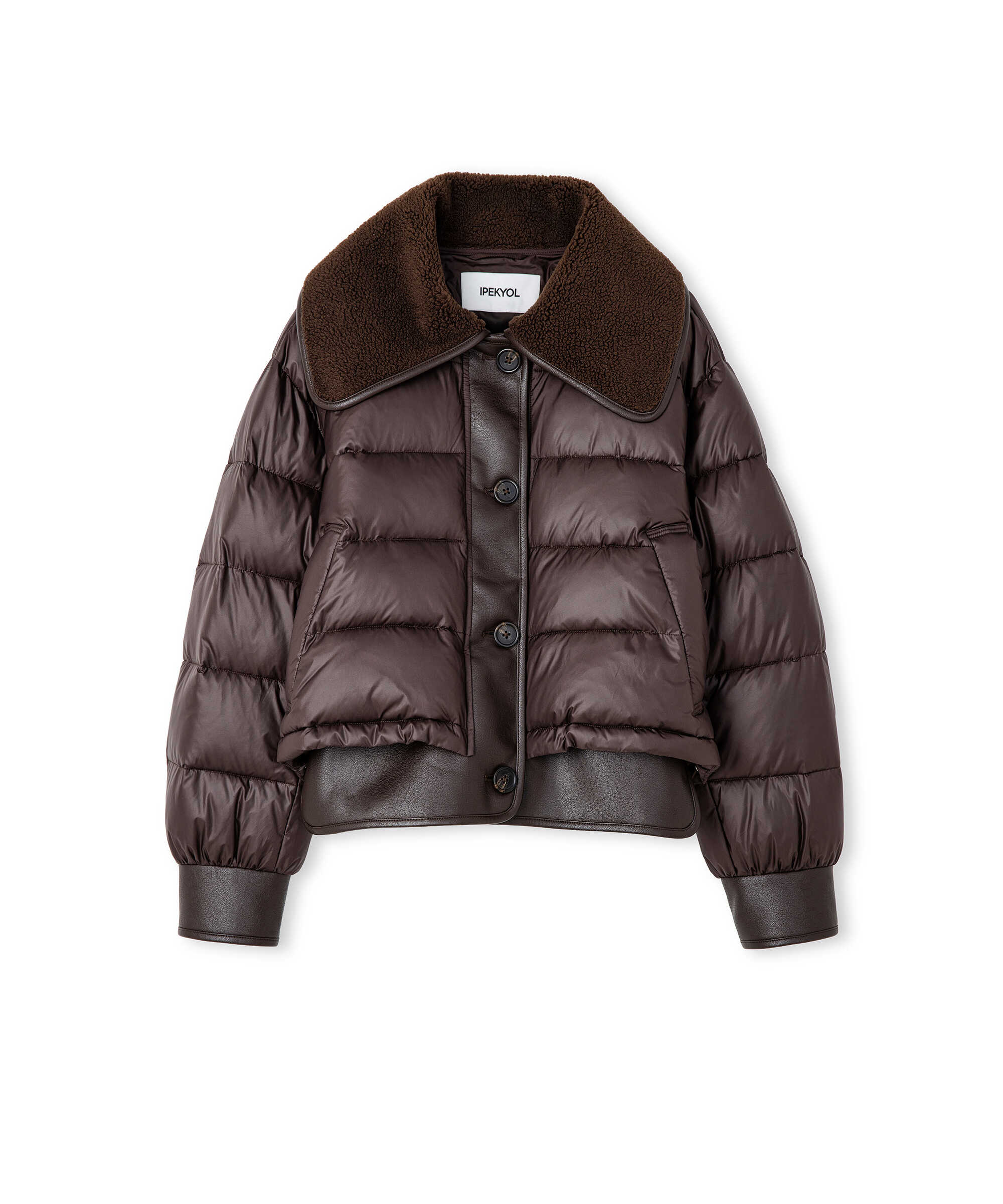 Geniş yakalı şişme mont - IW6250012314074 - Kahverengi Mont