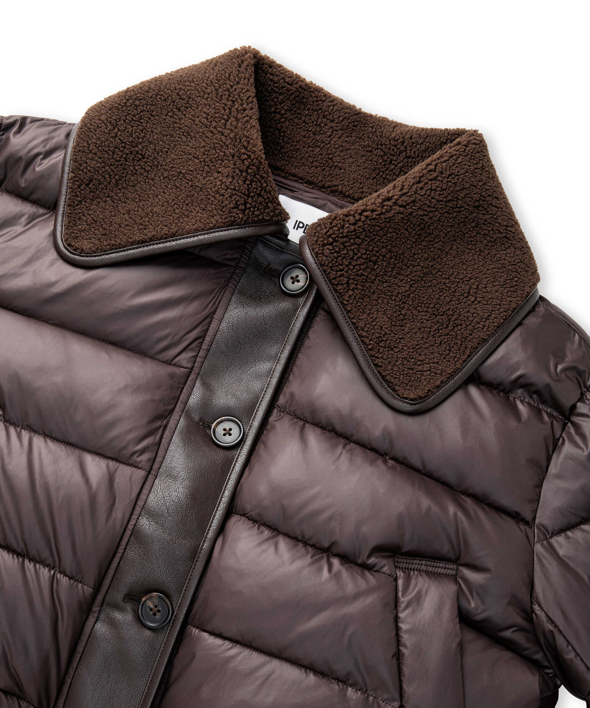 Geniş yakalı şişme mont - IW6250012314074 - Kahverengi Mont