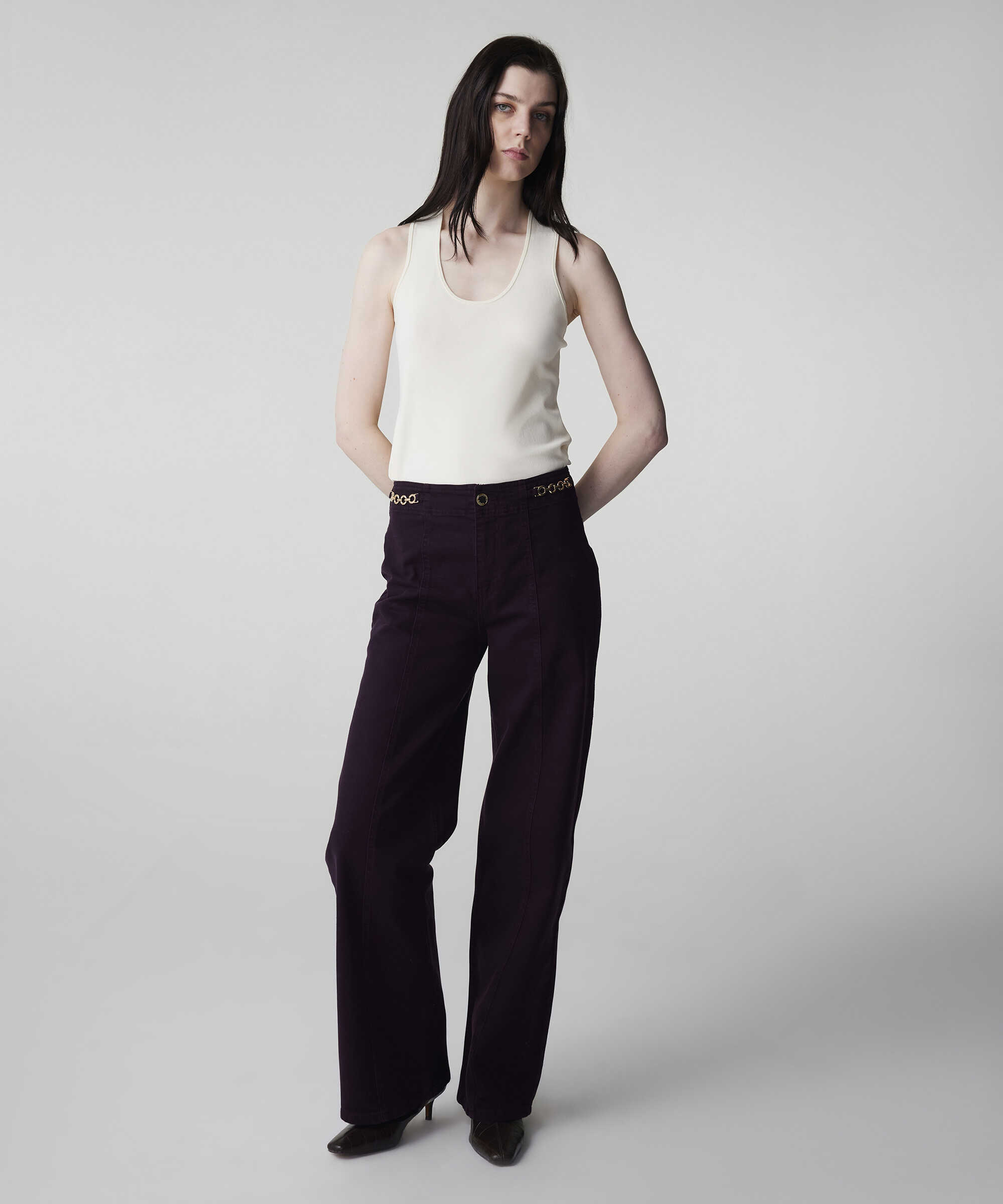 Zincir aksesuarlı jean pantolon - IW6250018079008 - Mürdüm Jean Pantolon
