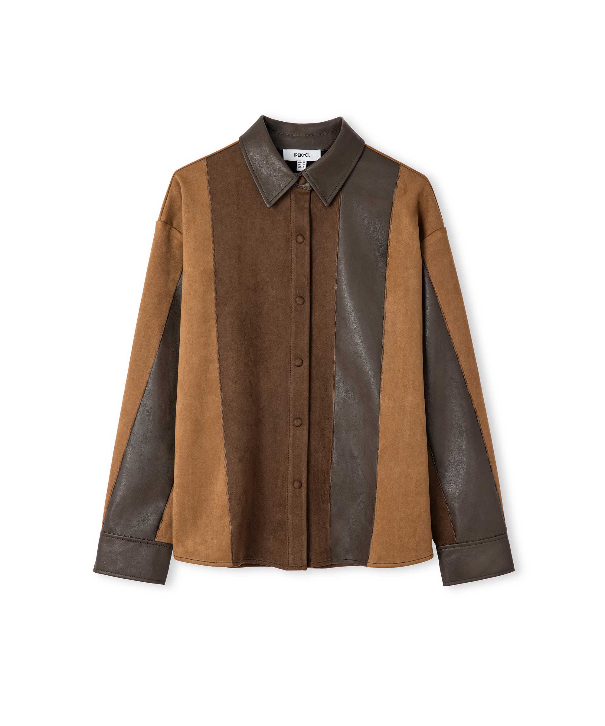 Kumaş mix colorblock gömlek - IW6250025147074 - Kahverengi GOMLEK