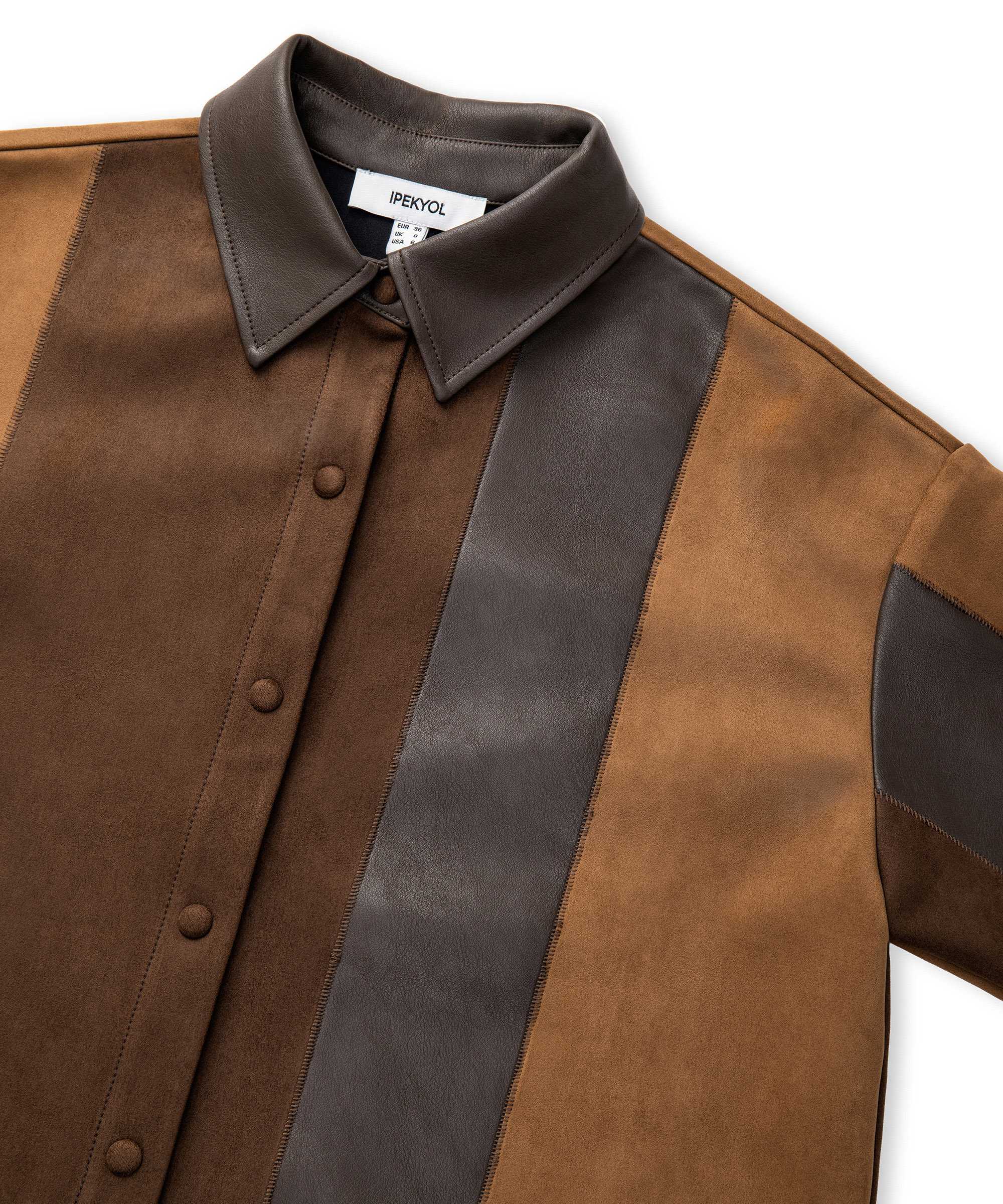 Kumaş mix colorblock gömlek - IW6250025147074 - Kahverengi GOMLEK