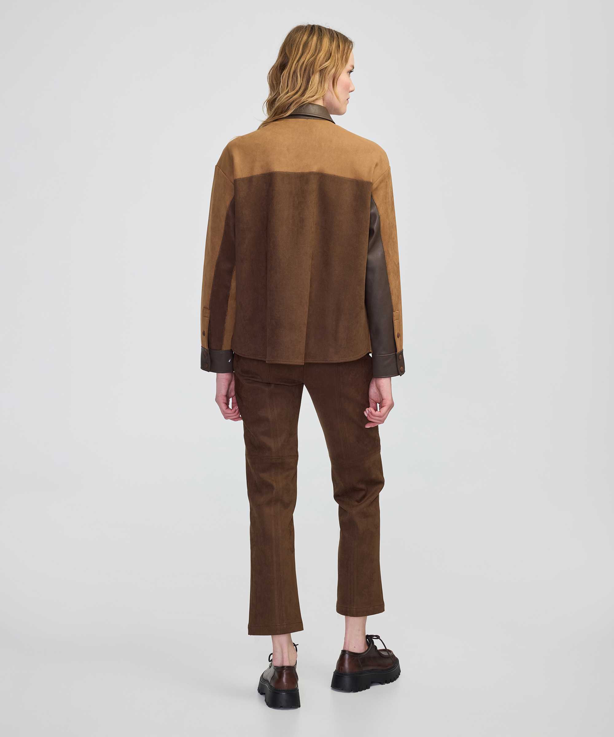 Kumaş mix colorblock gömlek - IW6250025147074 - Kahverengi GOMLEK