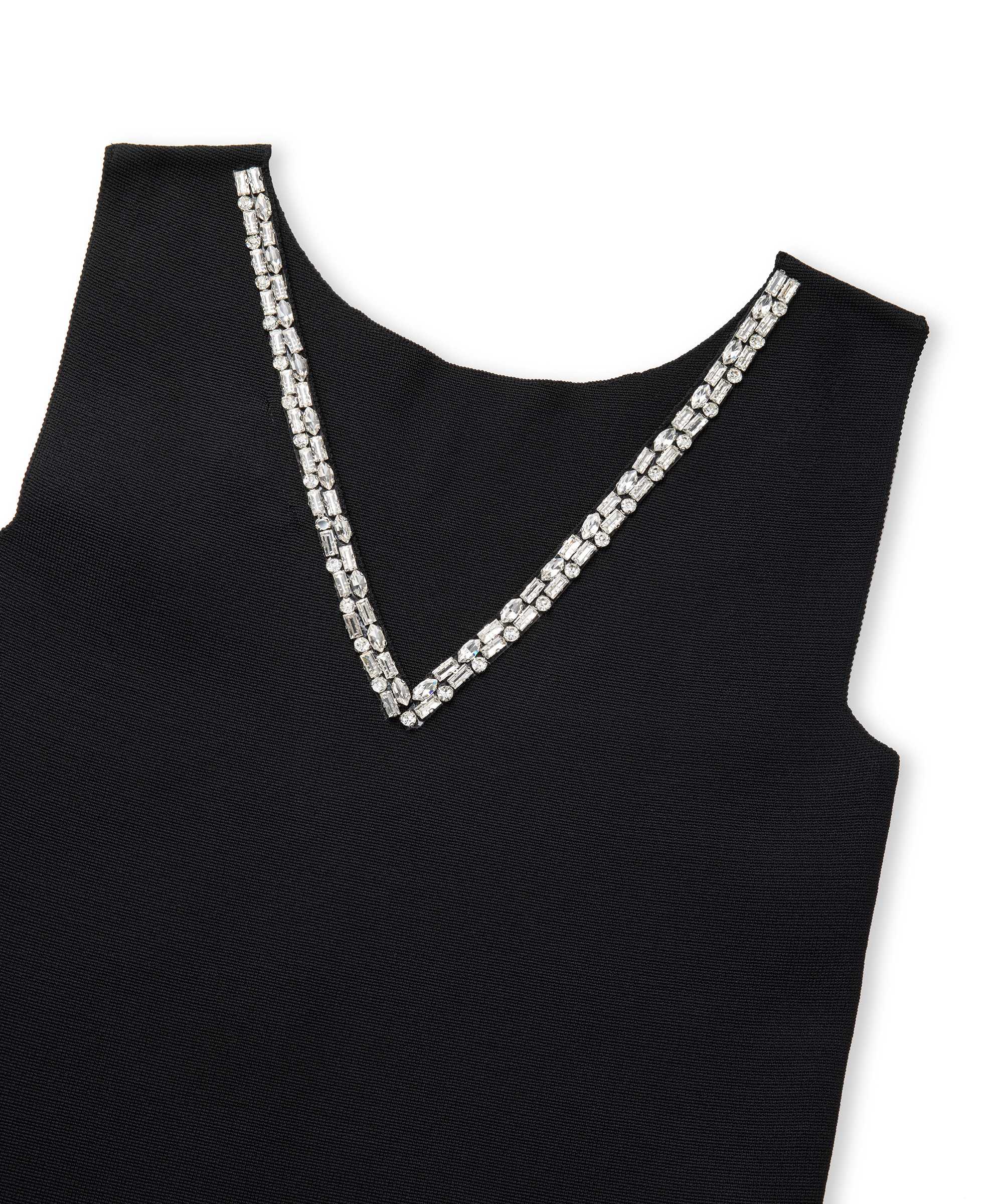 Strass taş işlemeli V yaka triko - IW6250050563001 - Siyah Triko