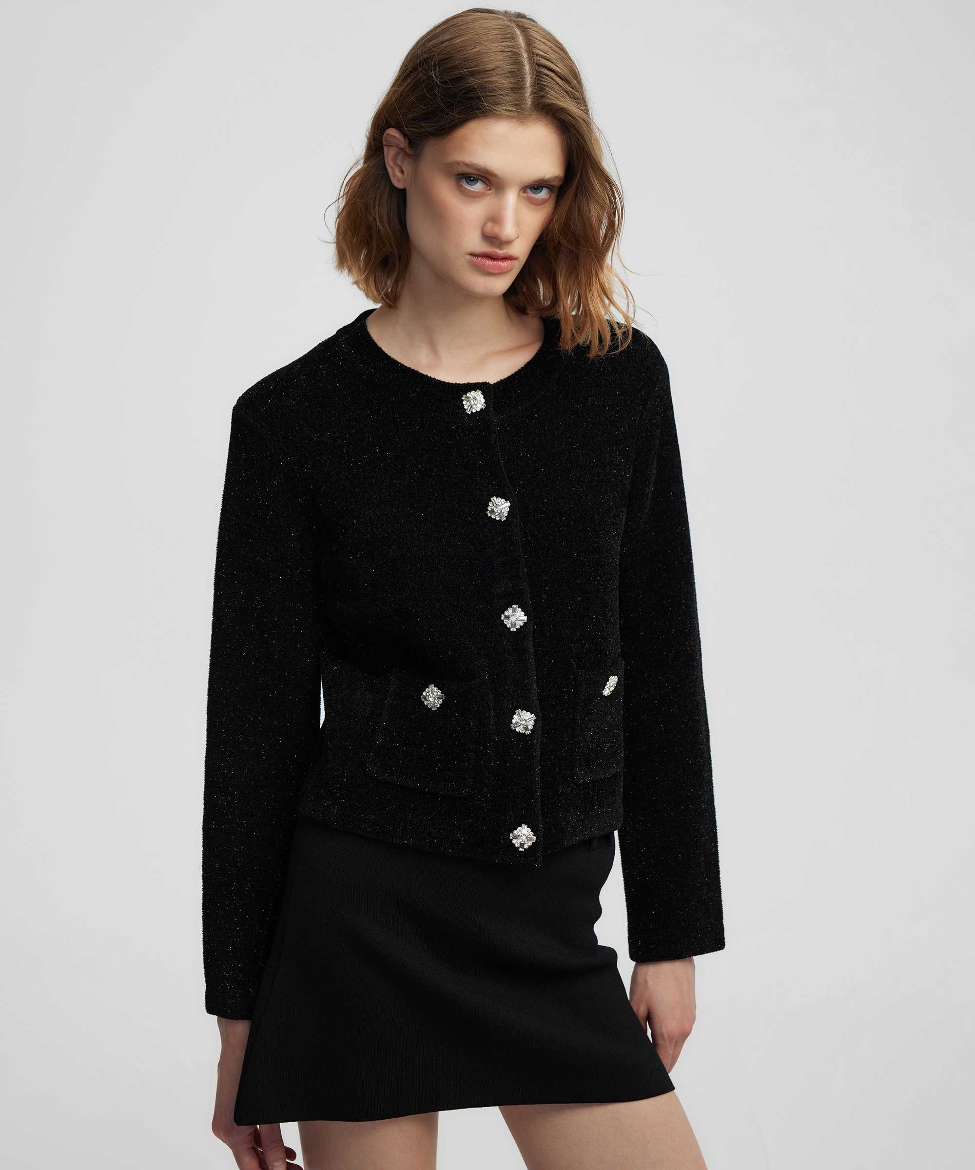 Lurex iplikli şönil triko - IW6250050565001 - Siyah Hırka