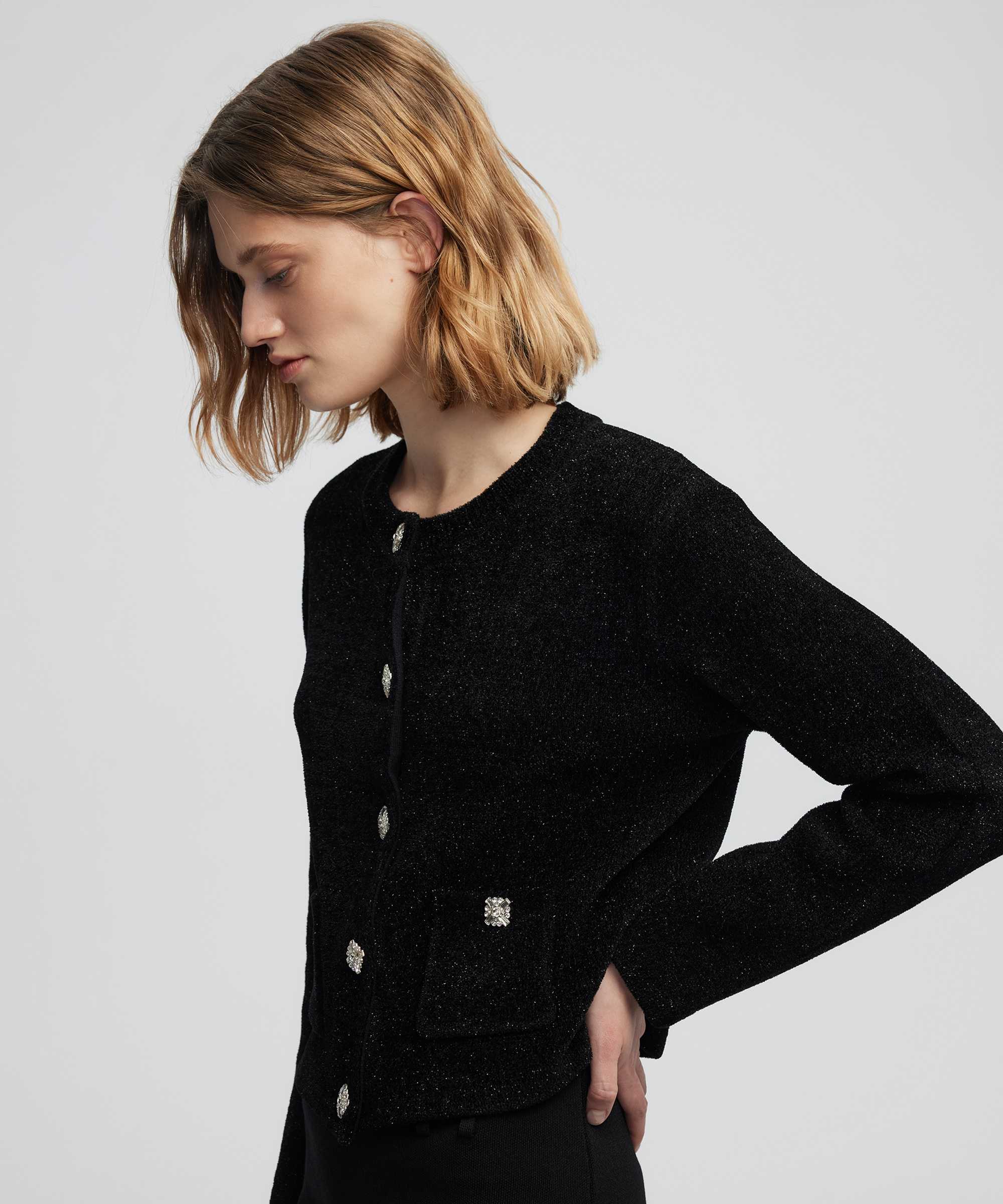 Lurex iplikli şönil triko - IW6250050565001 - Siyah Hırka