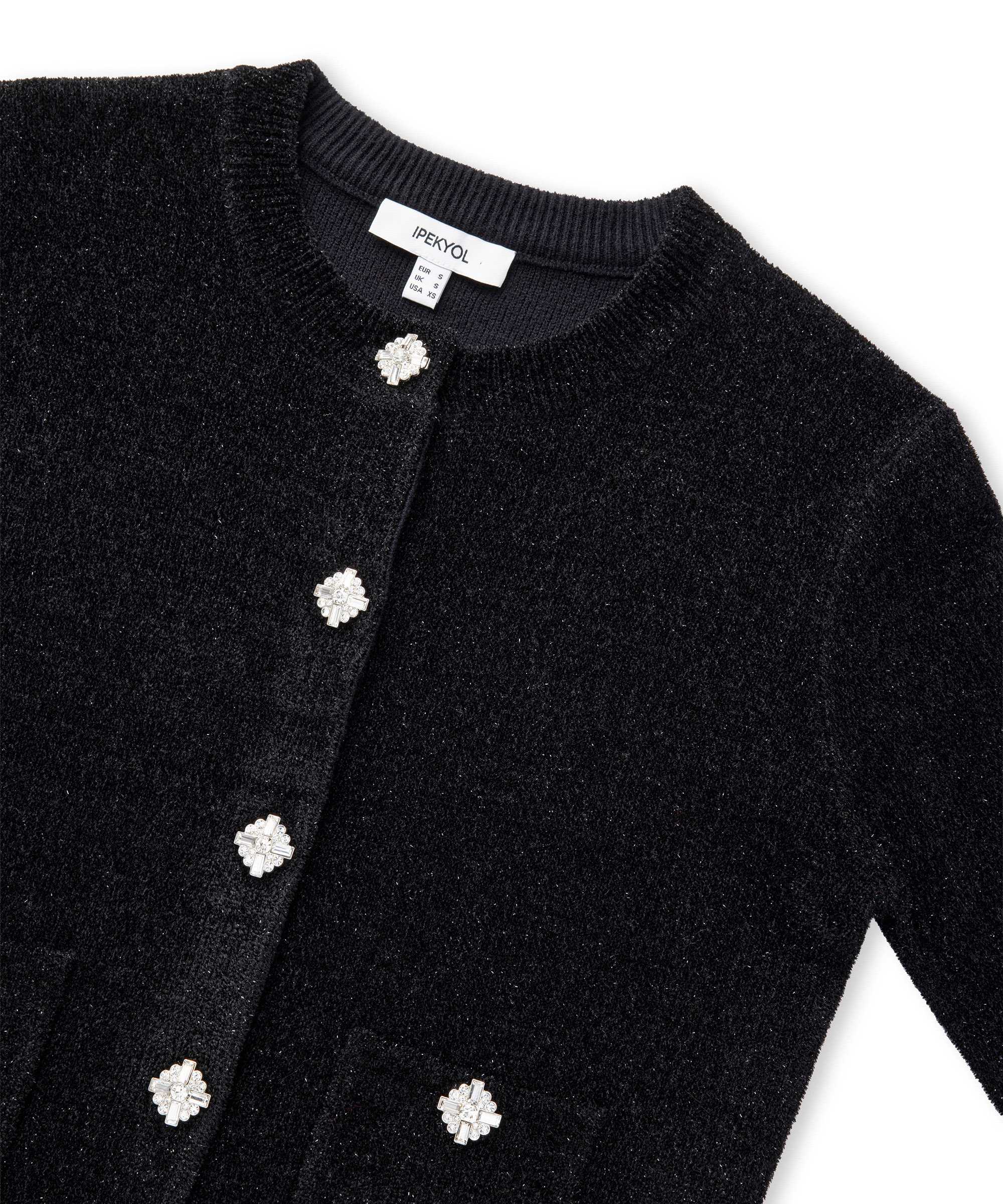 Lurex iplikli şönil triko - IW6250050565001 - Siyah Hırka