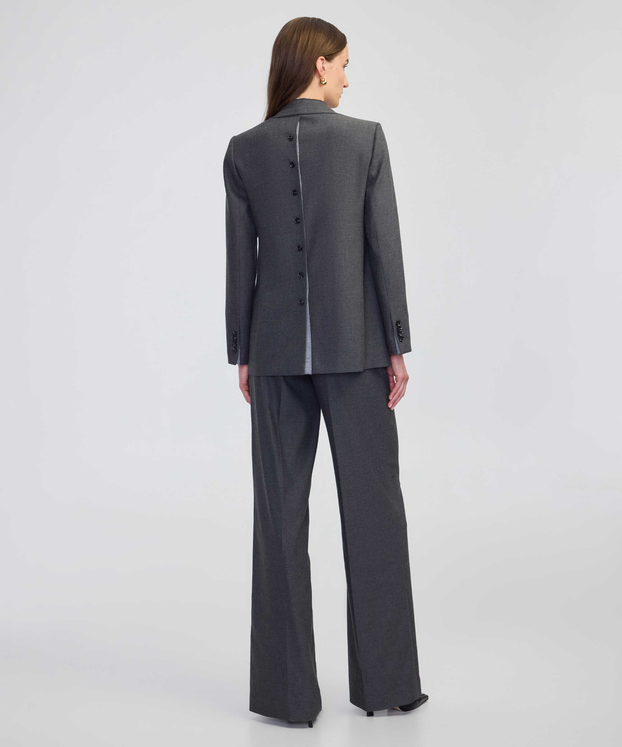 Triko şeritli raw edge blazer - IW6250106025088 - Antrasit Blazer