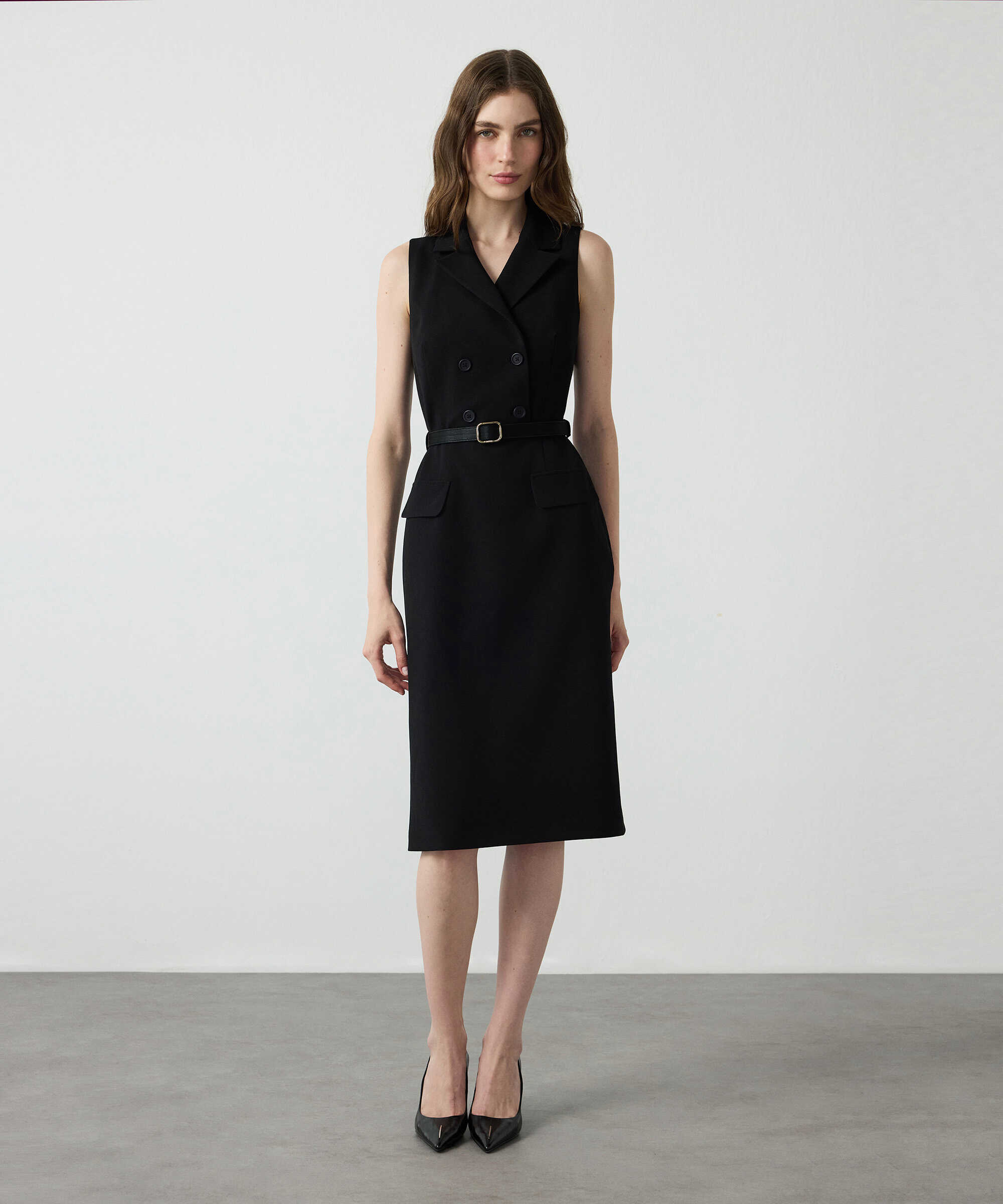 Kemerli kruvaze elbise - IW6260002105001 - Siyah Elbise