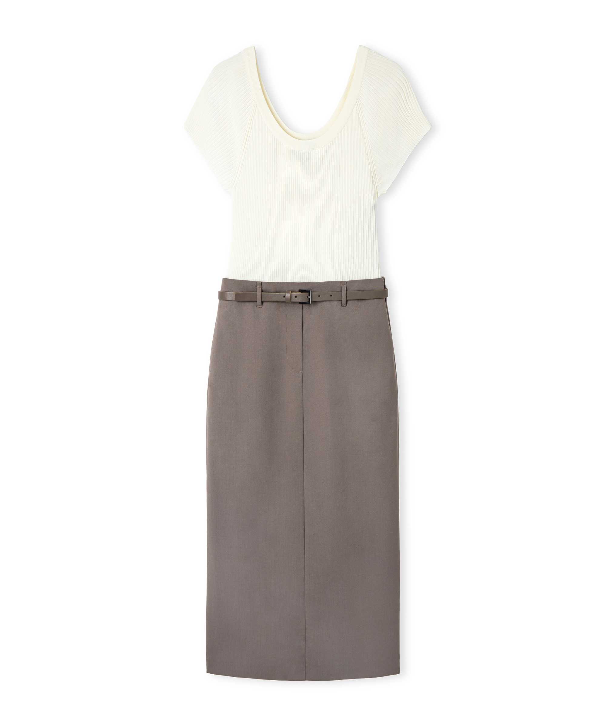 Kemerli triko mix elbise - IW6260002113957 - Koyu Vizon Elbise