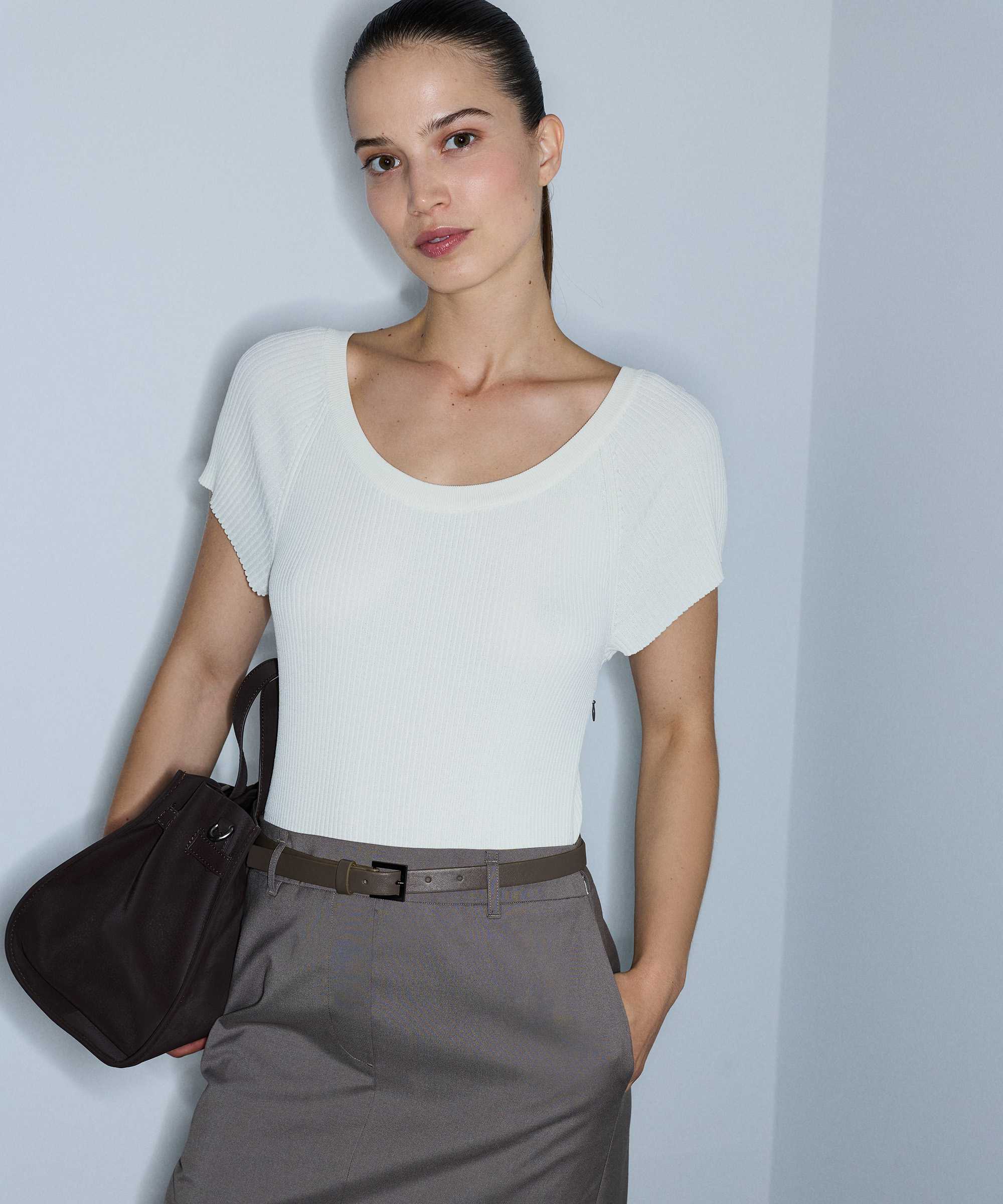 Kemerli triko mix elbise - IW6260002113957 - Koyu Vizon Elbise