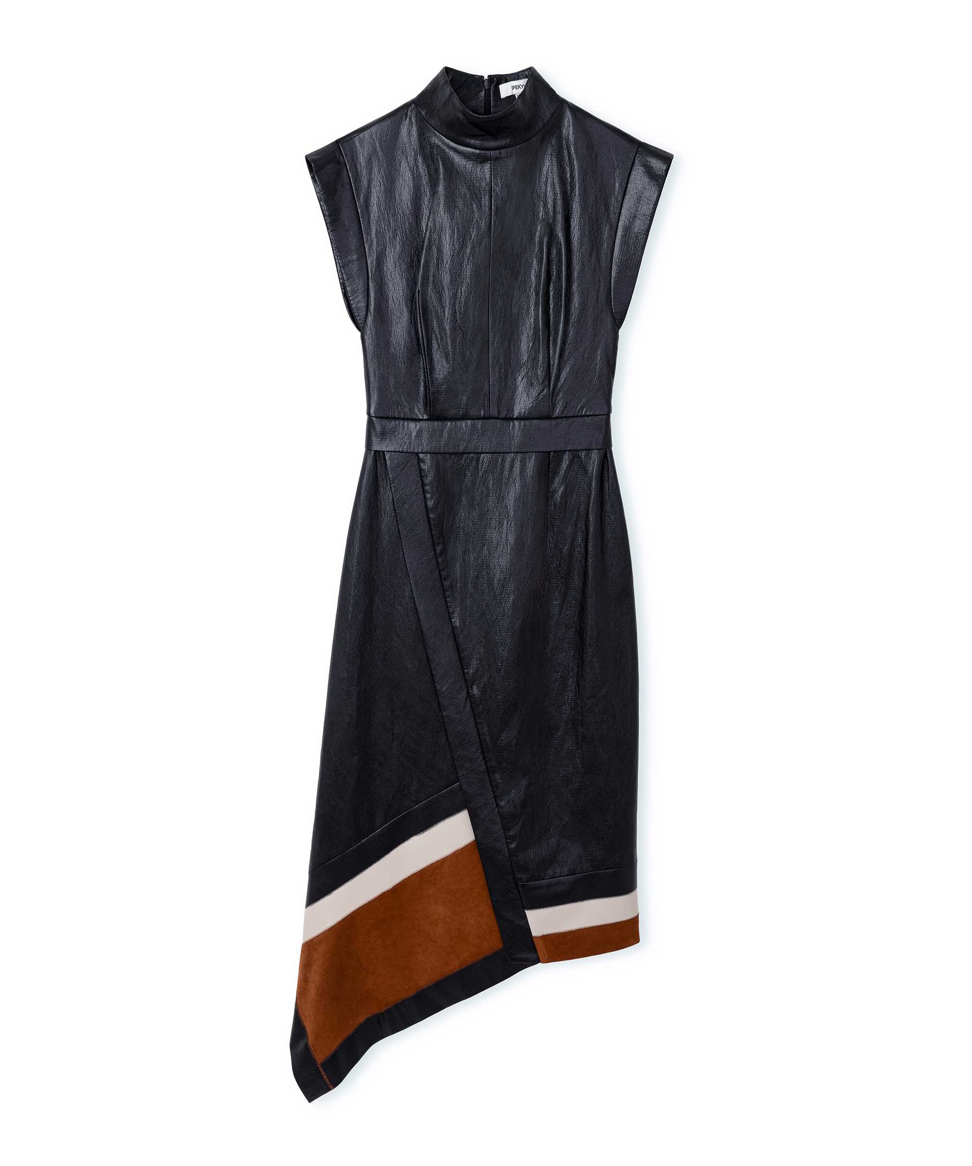 Deri görünümlü colorblock elbise - IW6260002221001 - Siyah Elbise