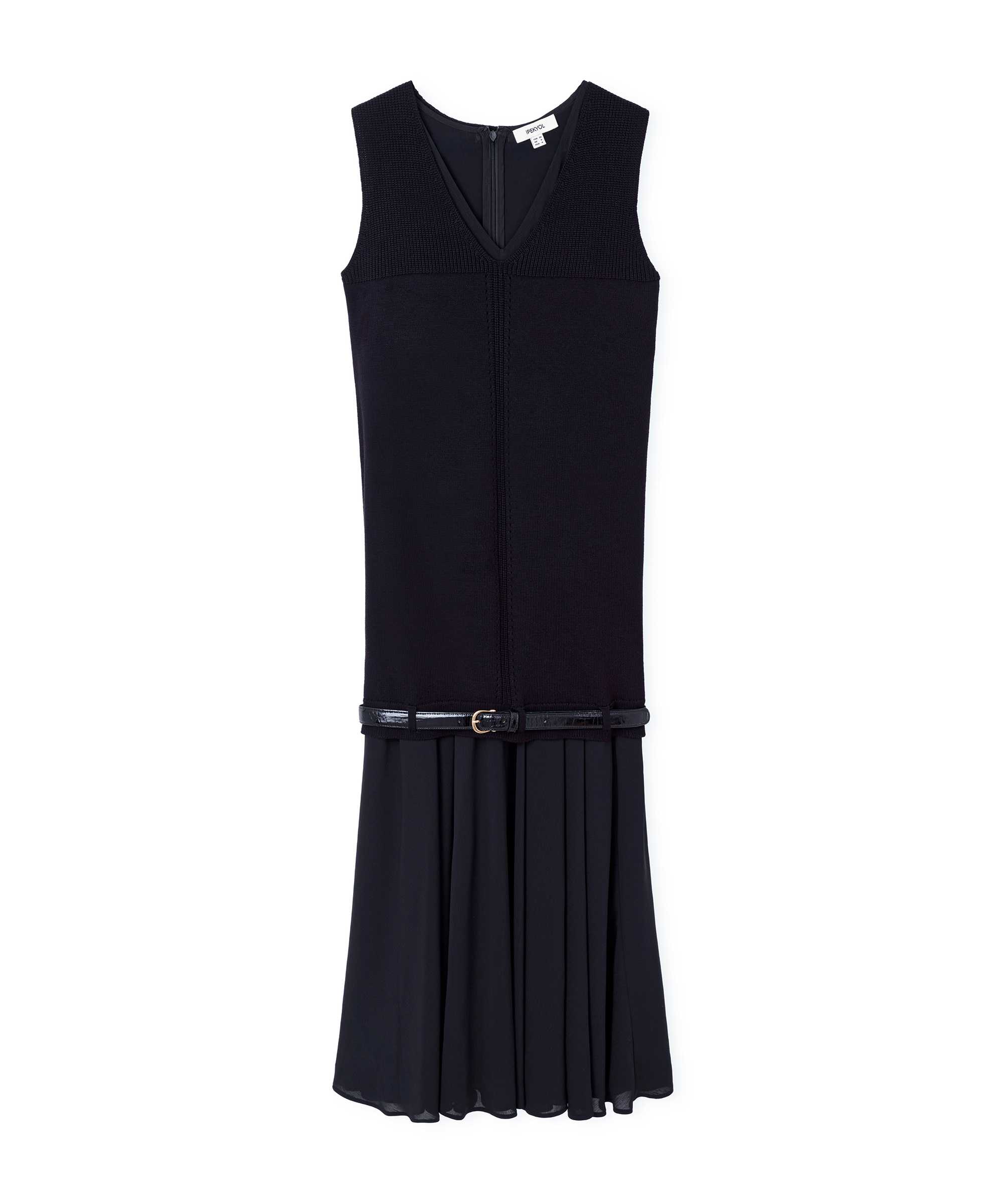 Kemerli kumaş mix elbise - IW6260002235001 - Siyah Elbise