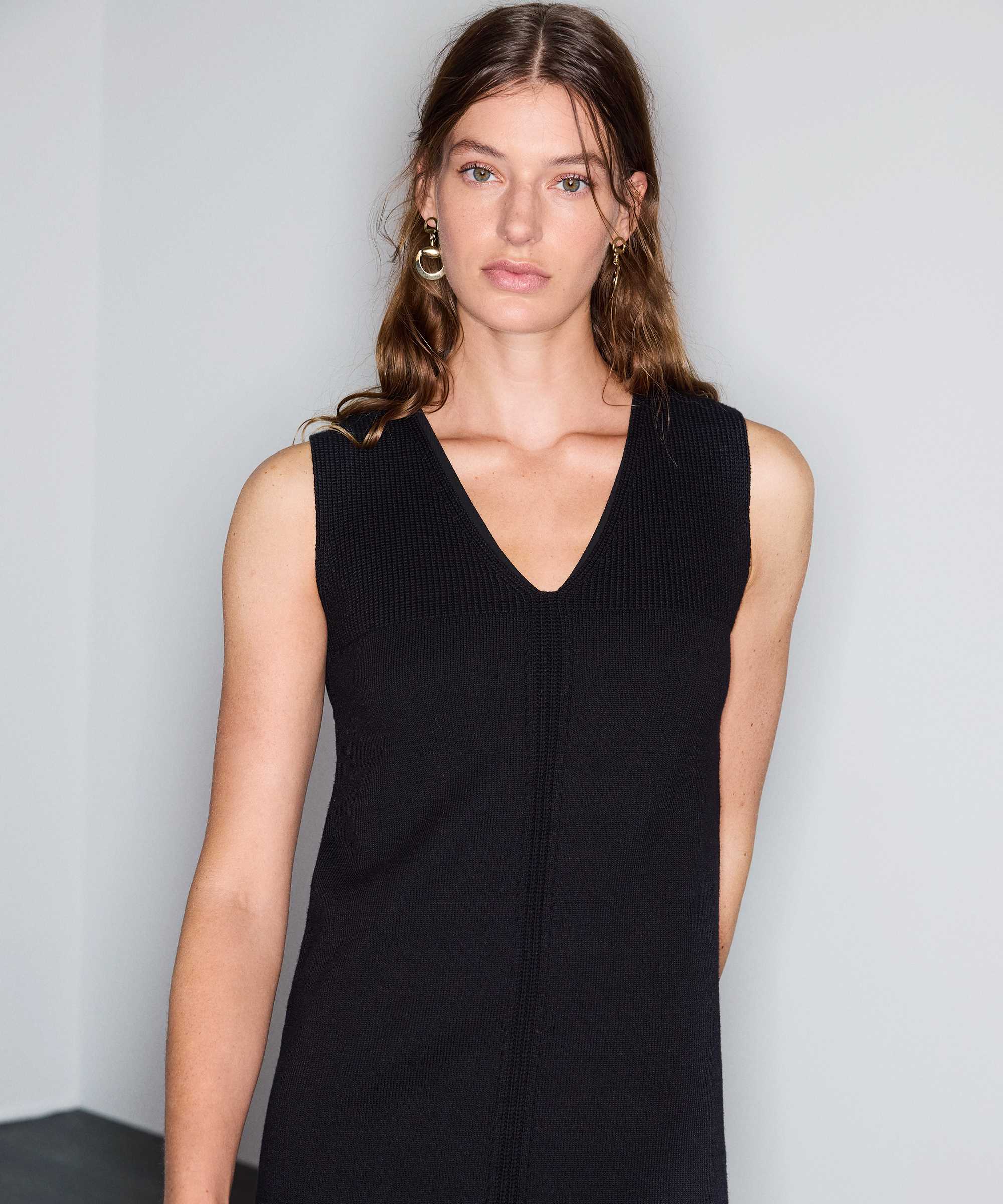 Kemerli kumaş mix elbise - IW6260002235001 - Siyah Elbise