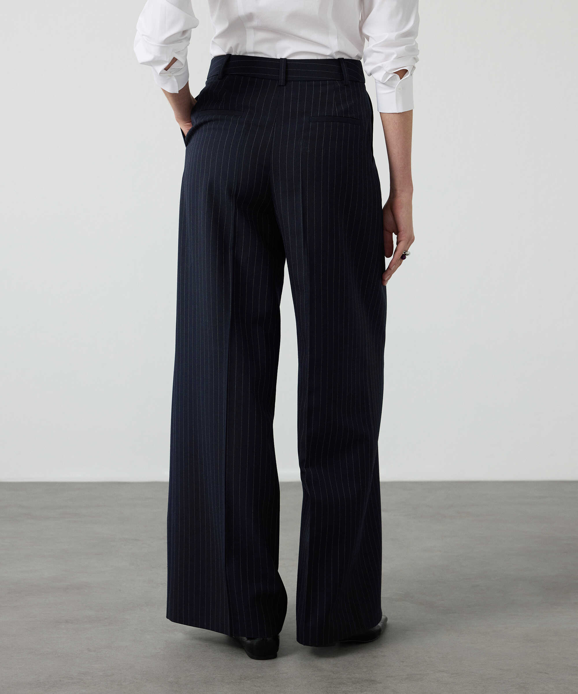 Yün içerikli çizgili pantolon - IW6260003108015 - Lacivert Pantolon