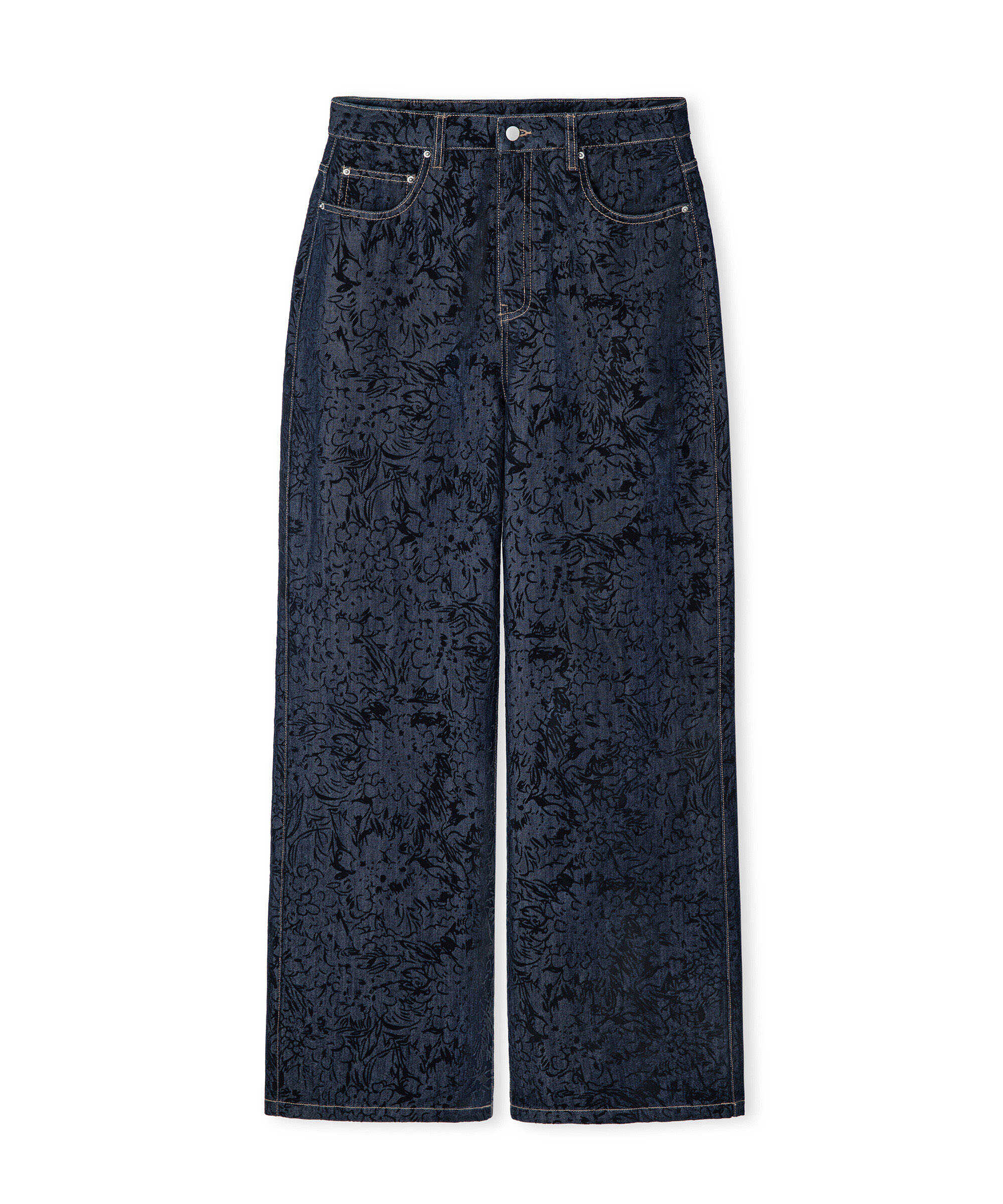 Flok baskılı denim görünümlü pantolon - IW6260003155AC7 - Koyu İndigo Pantolon