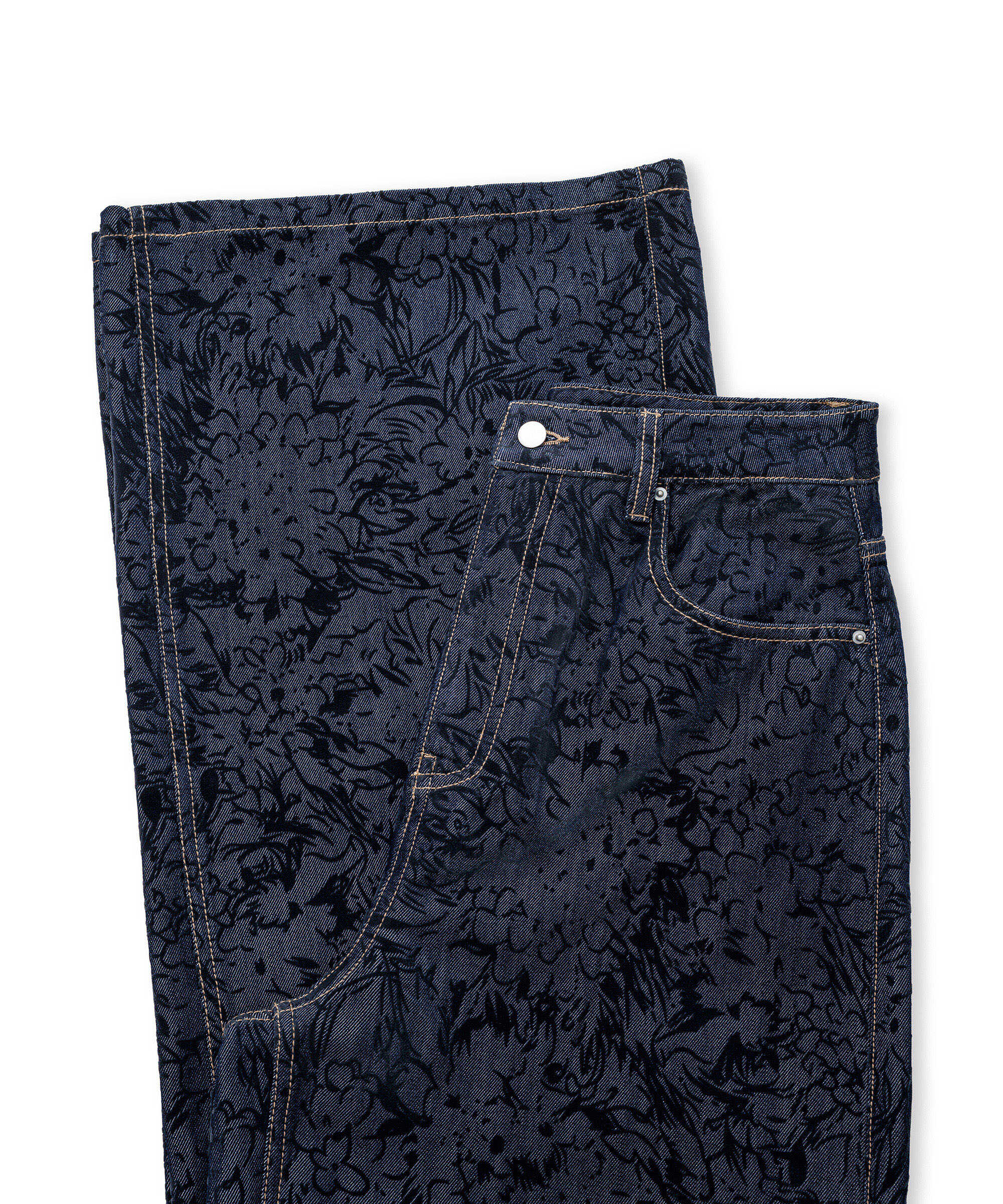 Flok baskılı denim görünümlü pantolon - IW6260003155AC7 - Koyu İndigo Pantolon