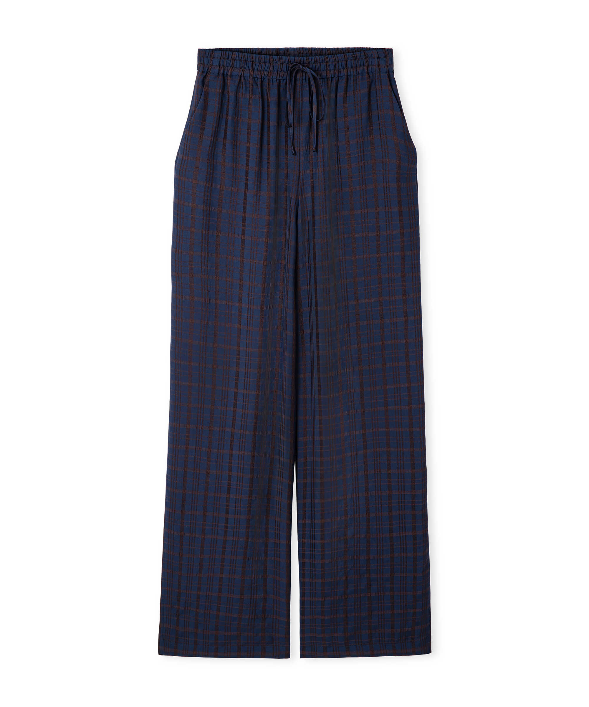 Ekose desen wide leg pantolon - IW6260003156015 - Lacivert Pantolon