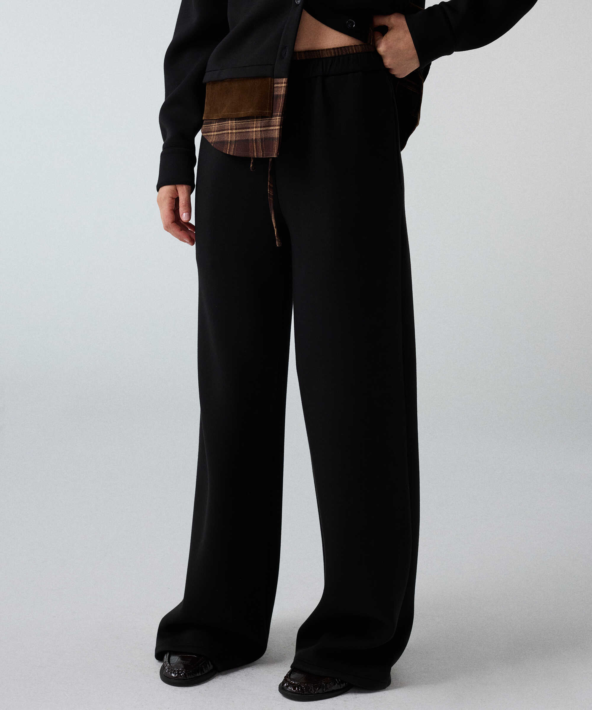 Kontrast ekose bel pantolon - IW6260003158001 - Siyah Pantolon